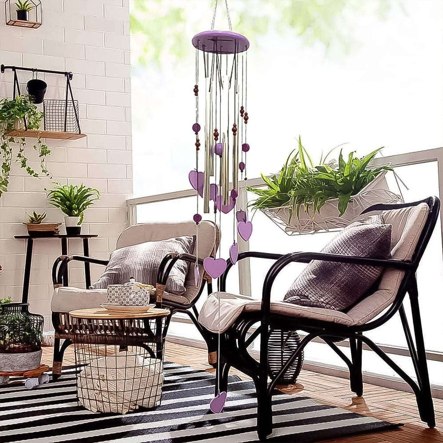 Smiley Hearts Wind Chime - Bamboo & Aluminium Decor | Indo Glow - Image 5