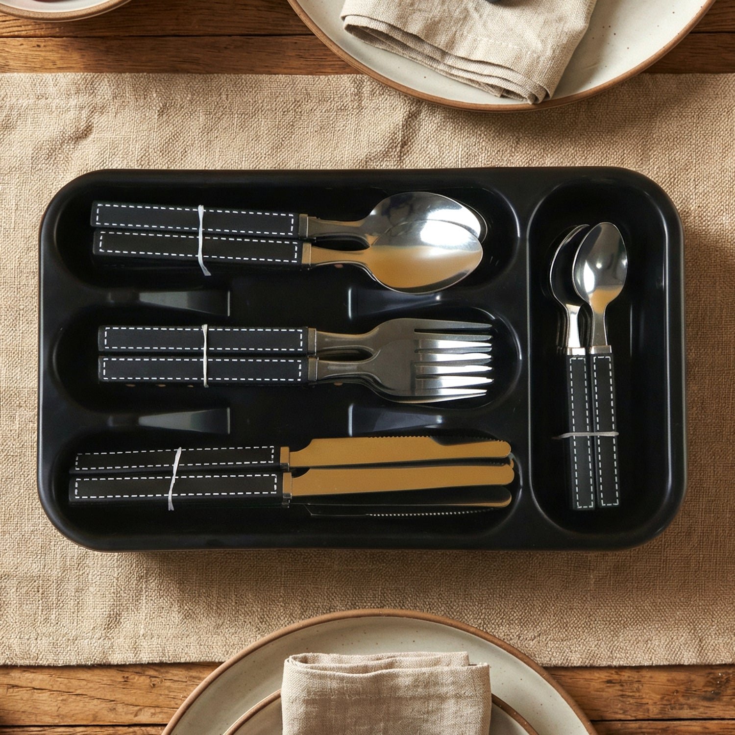 Stainless Steel Cutlery Set – 24-Piece with Plastic Handles & Tray - Image 5