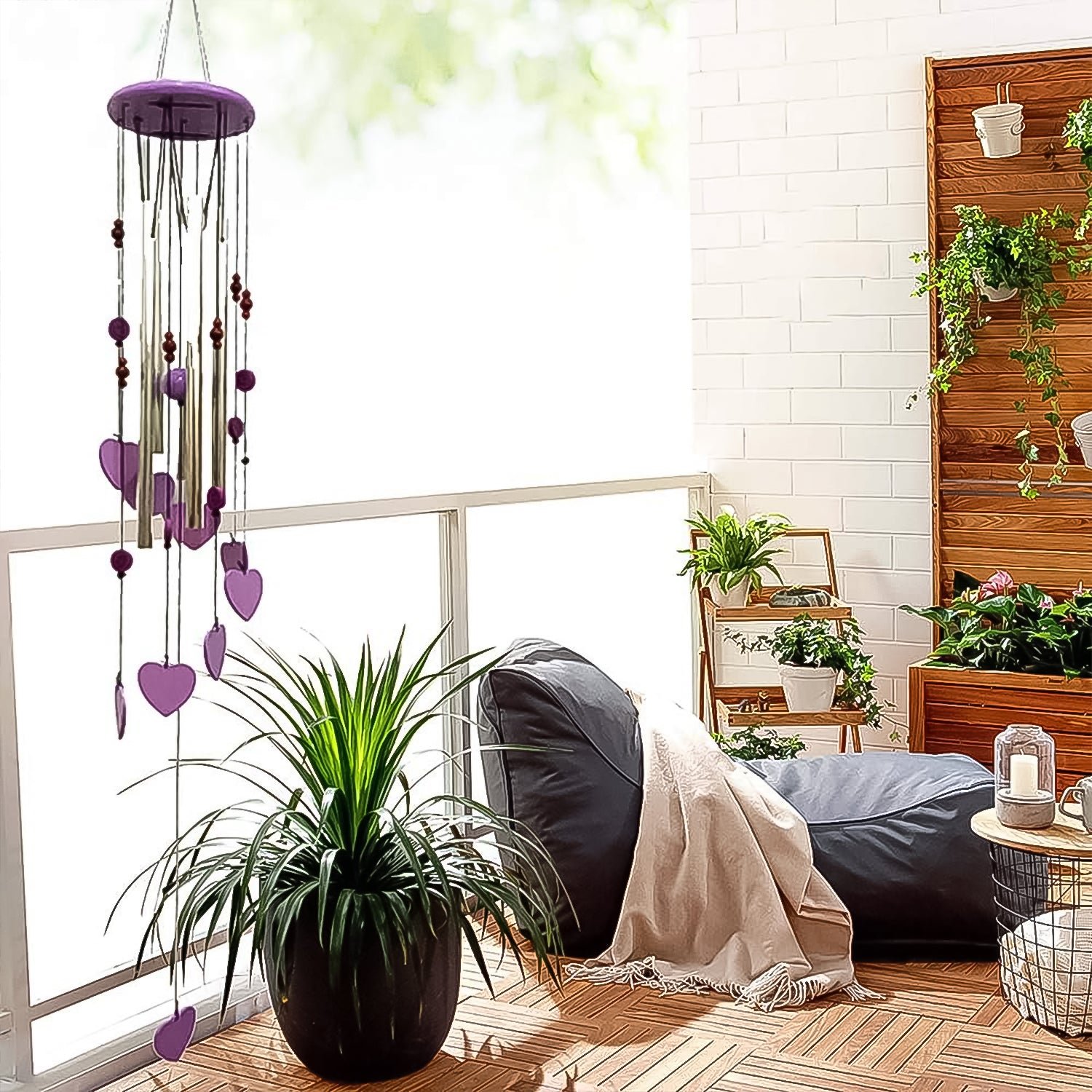 Smiley Hearts Wind Chime - Bamboo & Aluminium Decor | Indo Glow - Image 6