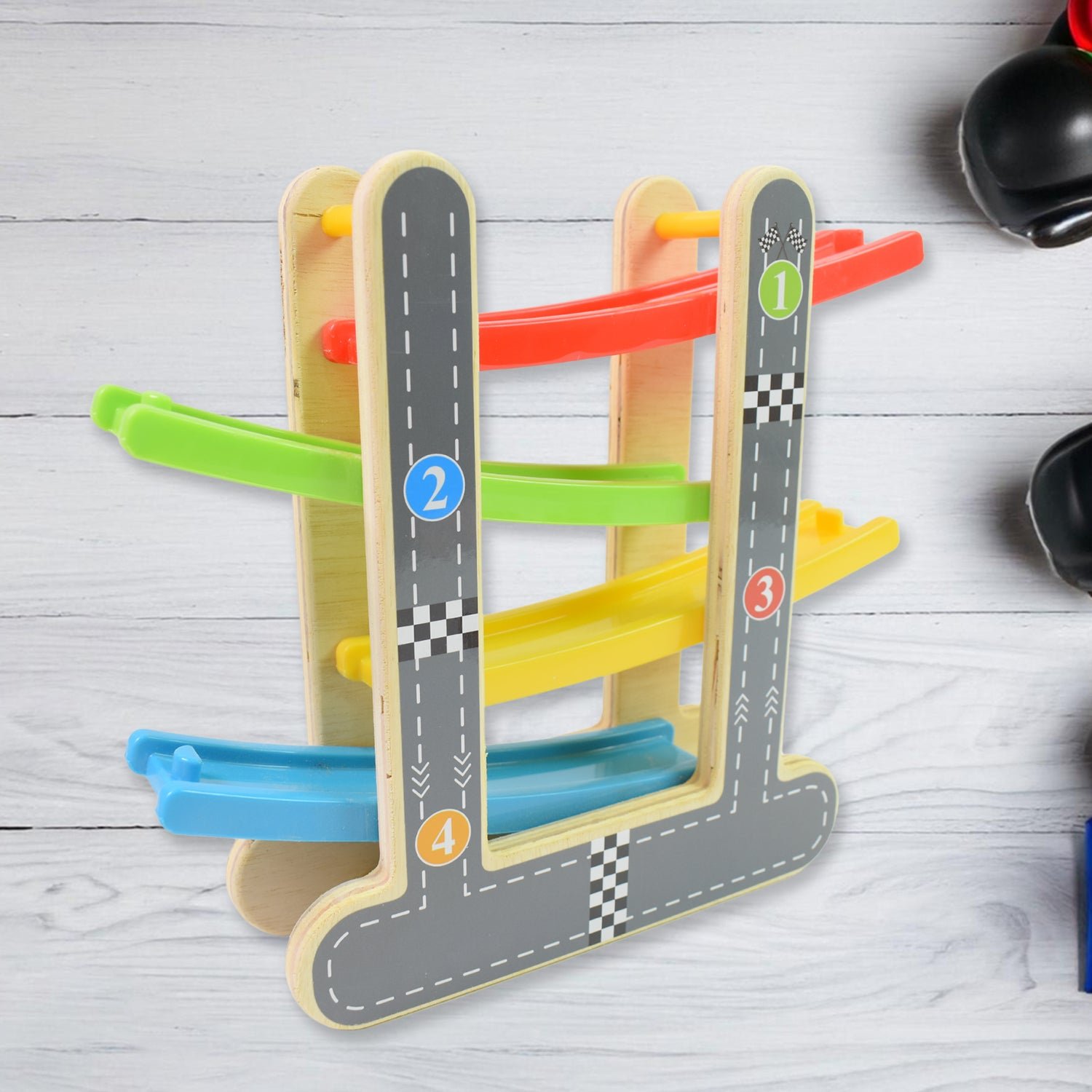 Wooden Race Track - 4-Level Car Ramp Set for Toddlers | Action Legion - Image 6