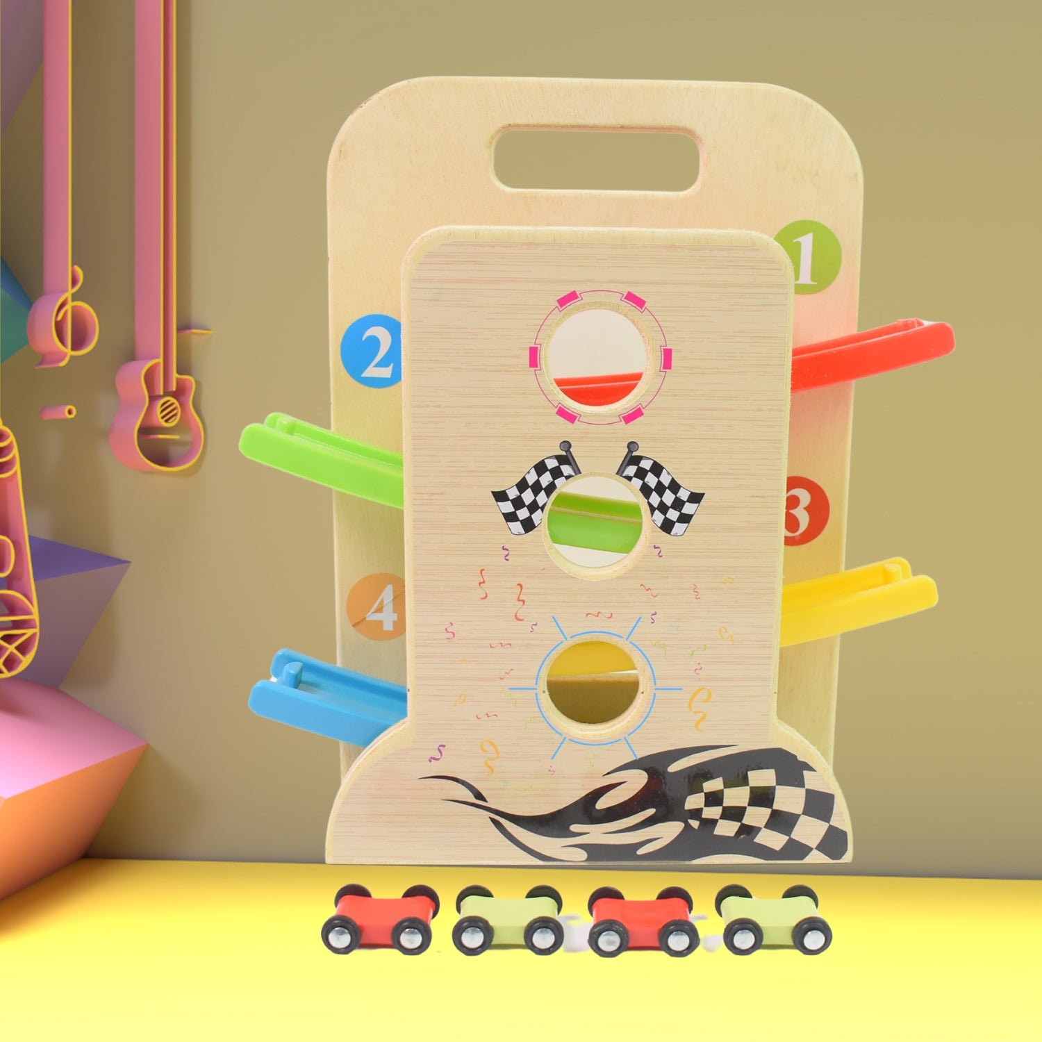 Wooden Ramp Racer - 4 Cars & Handle for Kids | Action Legion - Image 6