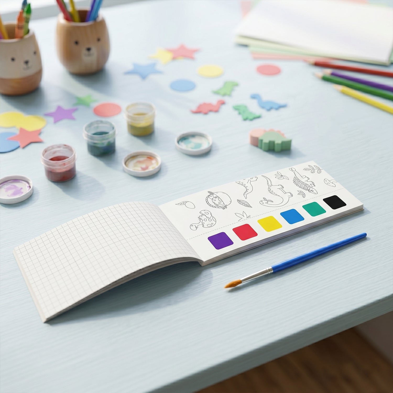Kids Watercolour Painting Book – Dinosaur Theme & Brushes for Creativity - Image 4