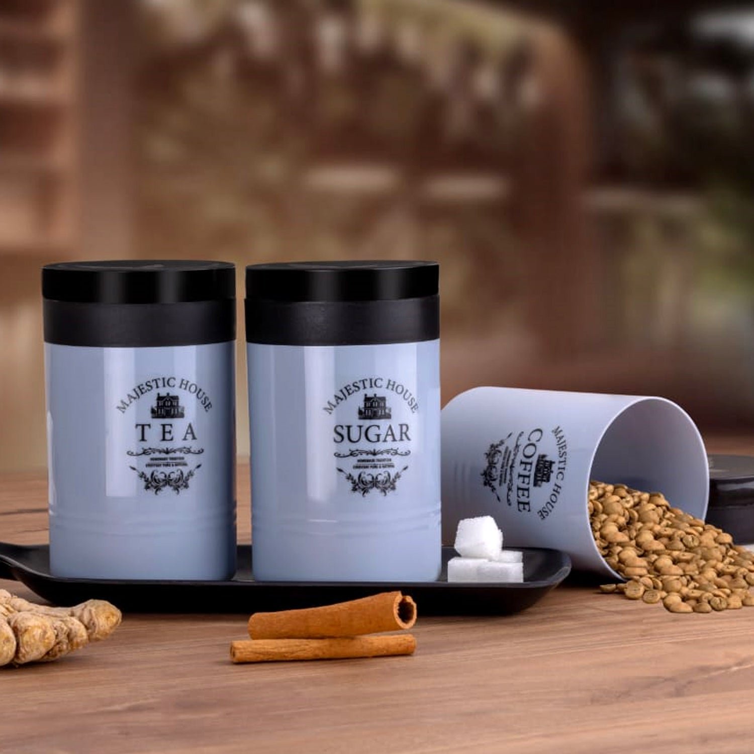 Airtight Food Containers - 3 Pc Tea Coffee Sugar Set | Tidy Table