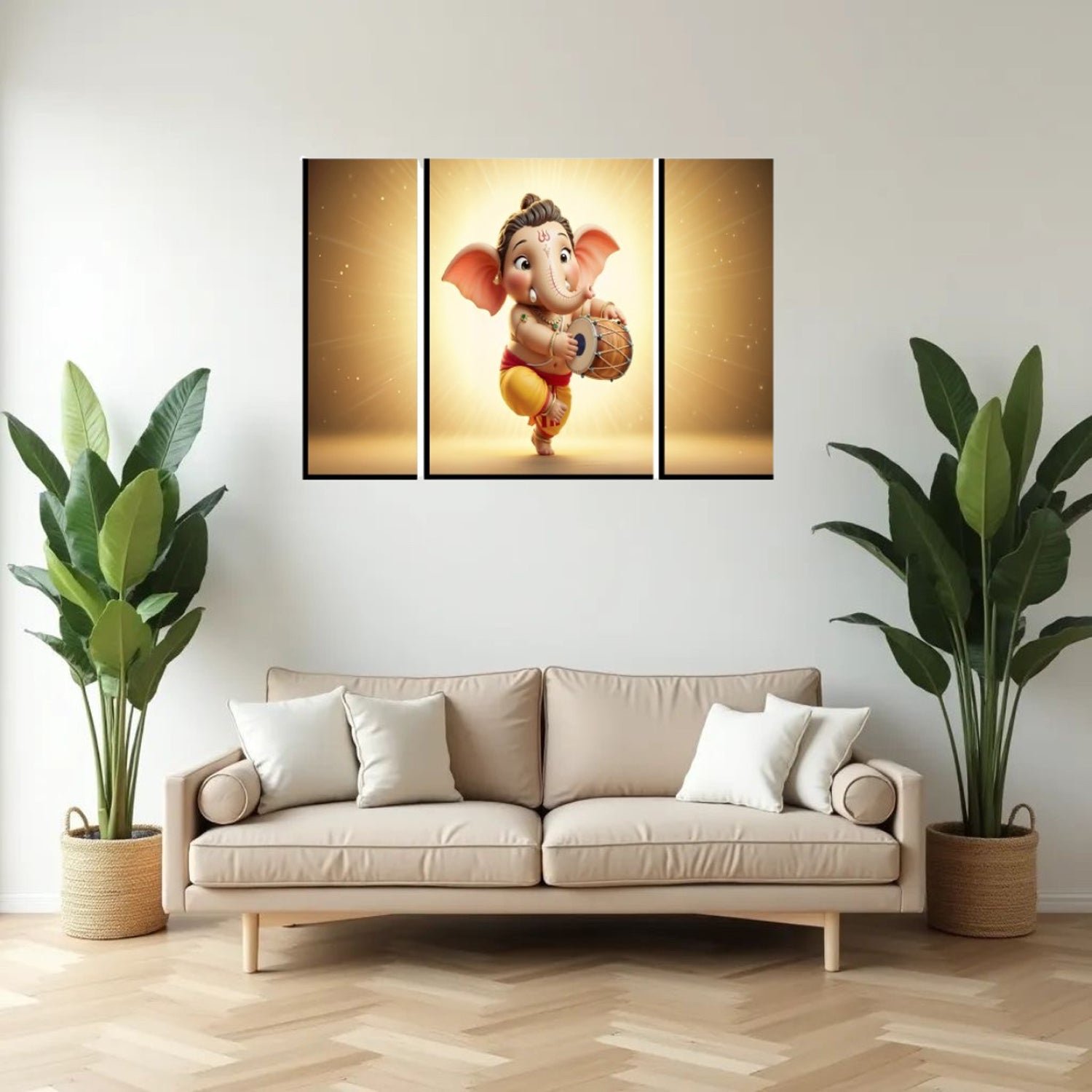 Ganesha Religious Wall Art – Vibrant 3 Panel MDF Frame - Image 4