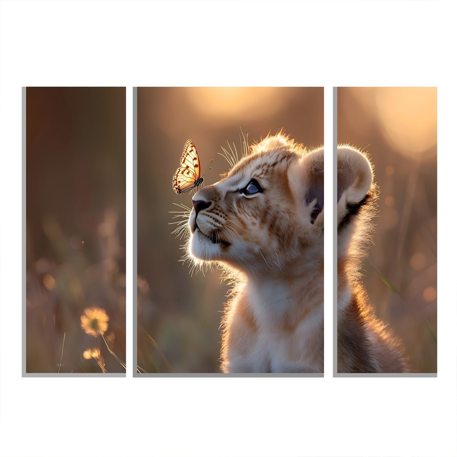 Lion Cub Wall Art – Vibrant 3-Panel MDF Wall Decor - Image 4