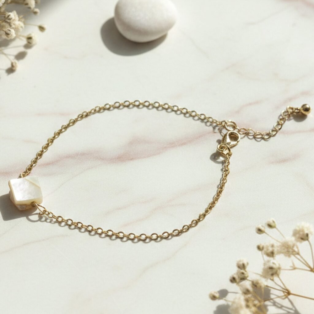 Adjustable Chain Bracelet with Square Stone Charm – Elegant Style