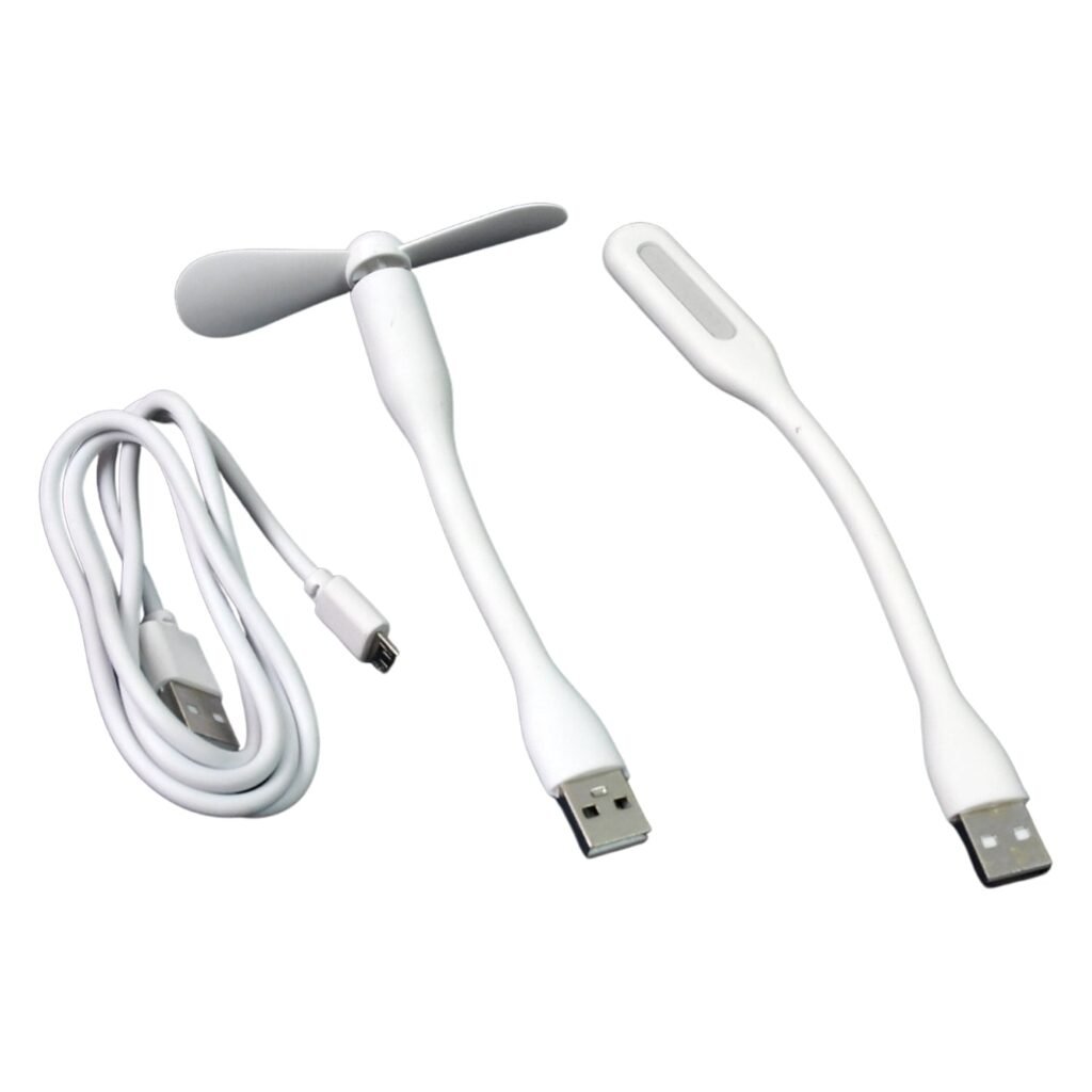 Portable USB Fan Set - Mini Fan, LED Light & Cable | Indo Glow