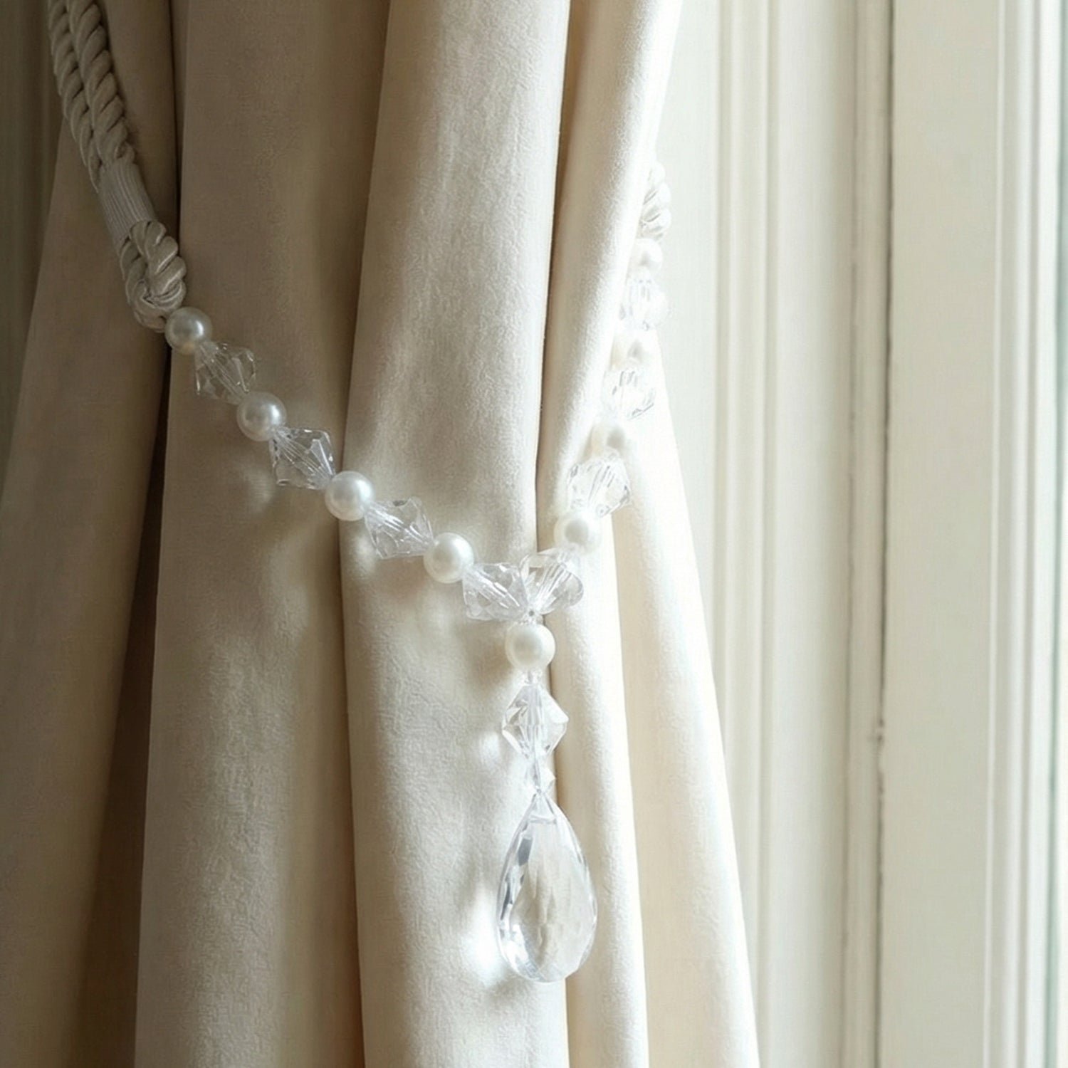 Crystal Pearl Beaded Curtain Tieback – Elegant Twisted Rope Design - Image 3
