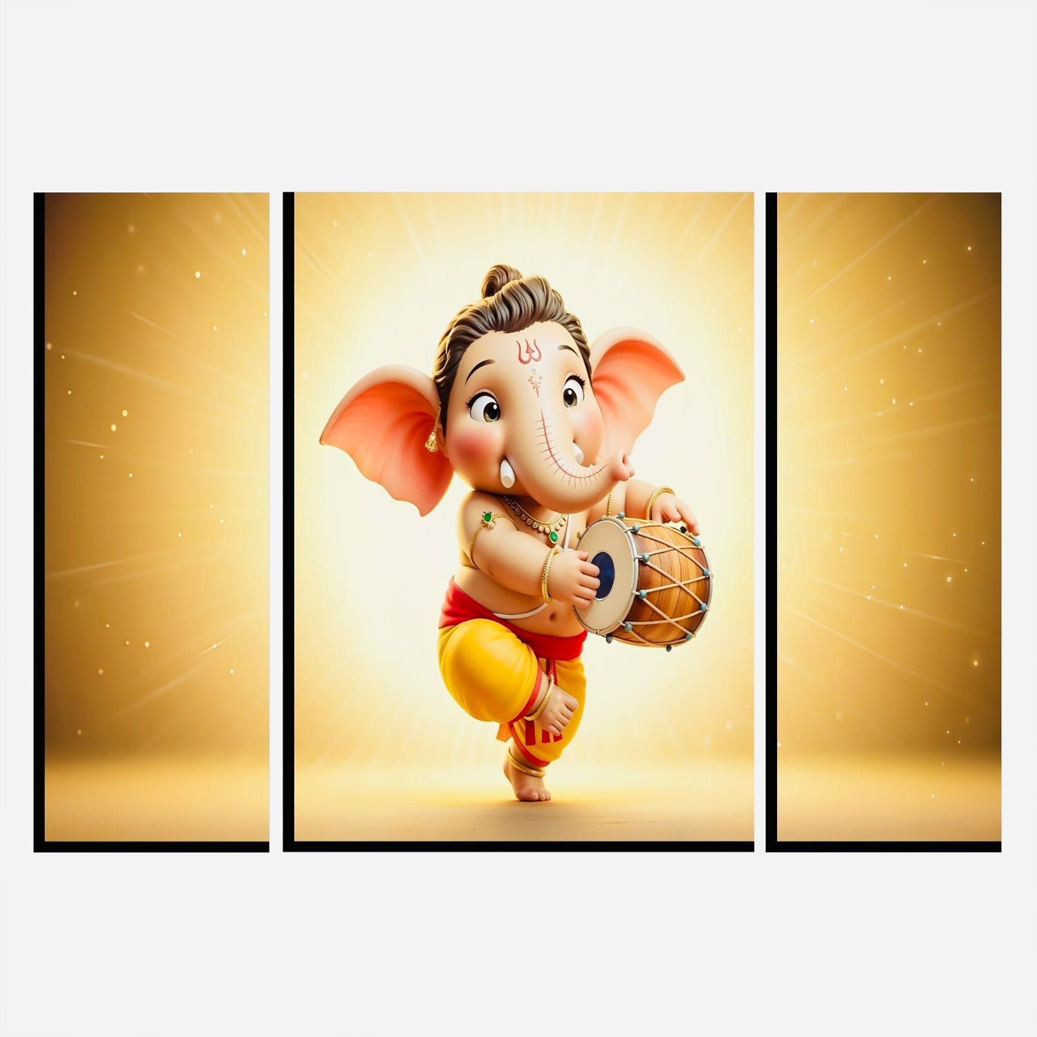 Ganesha Religious Wall Art – Vibrant 3 Panel MDF Frame - Image 5