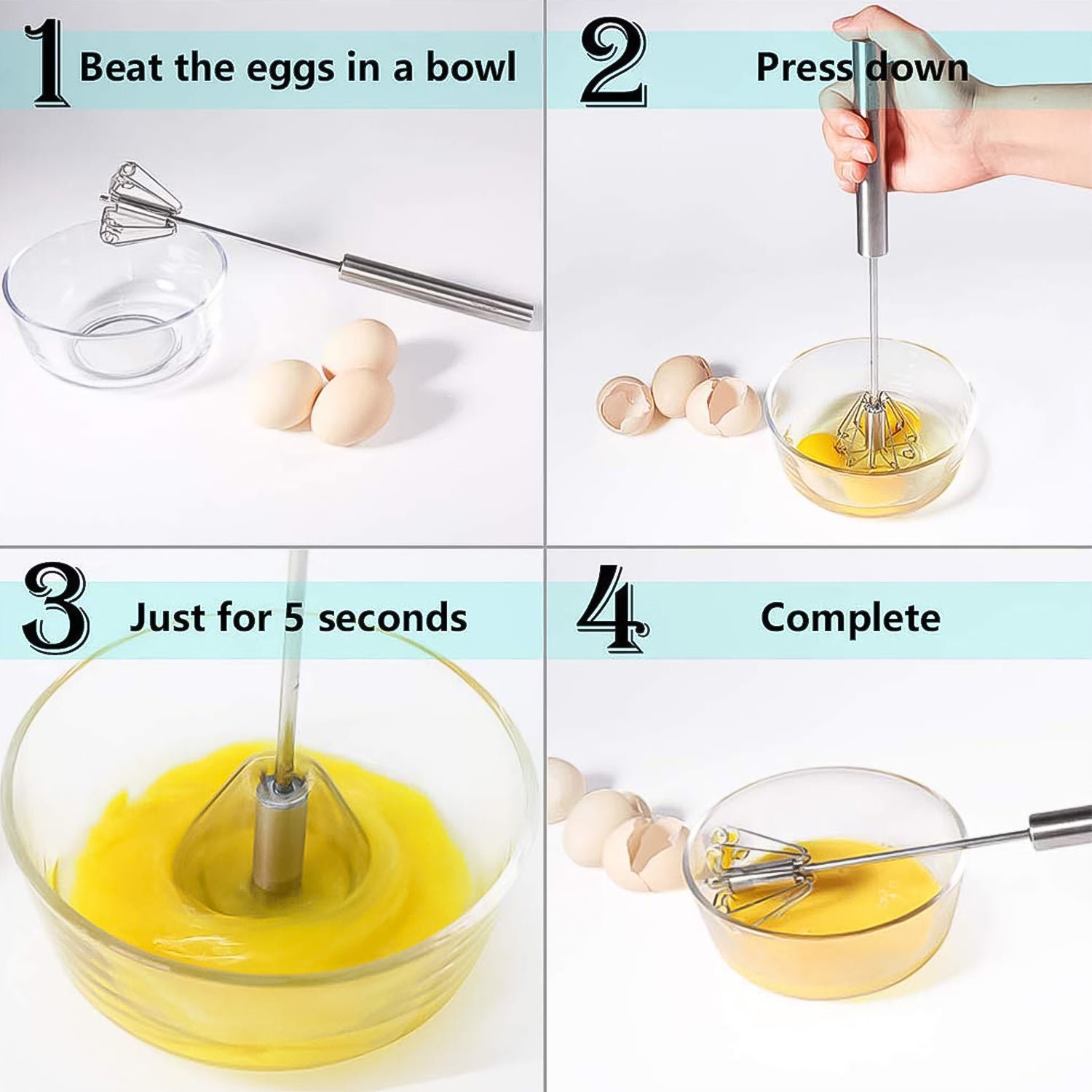 Hand Push Mixer - Stainless Steel Egg Whisk & Blender | Konvex - Image 3