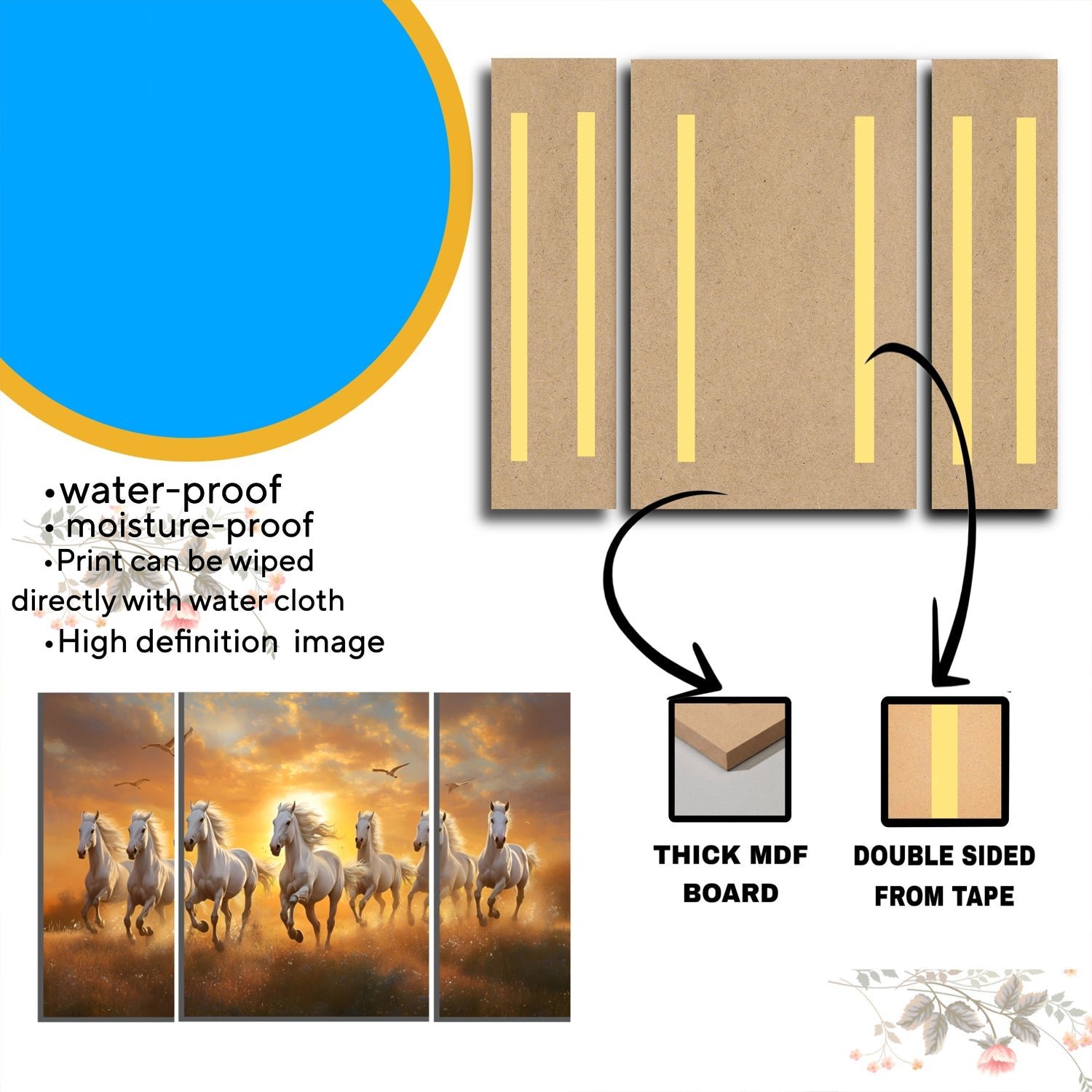 Horses Sunset Wall Art – Vibrant 3-Panel MDF Canvas for Home Decor - Image 3