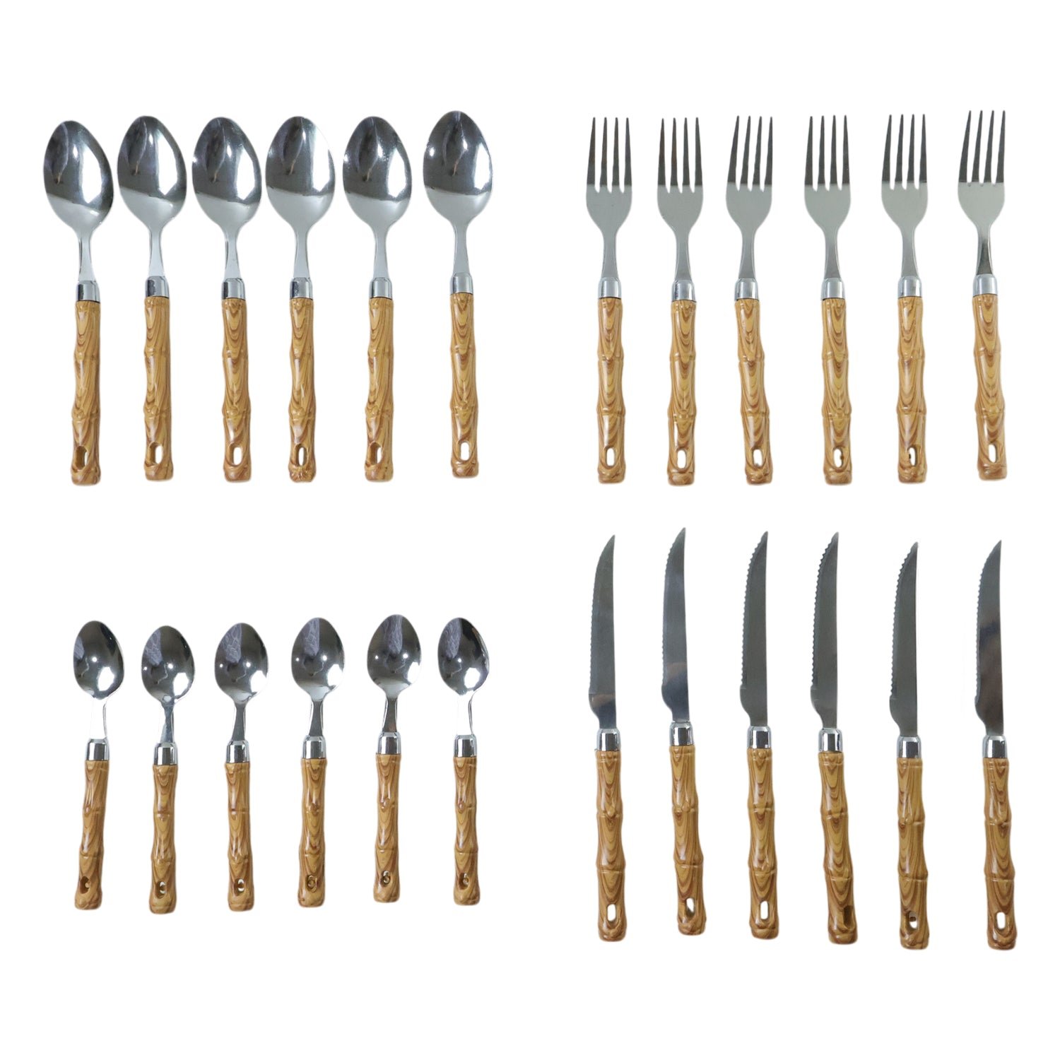 Stainless Steel Cutlery Set – Elegant Wooden Handle, 24 Pieces - Image 4