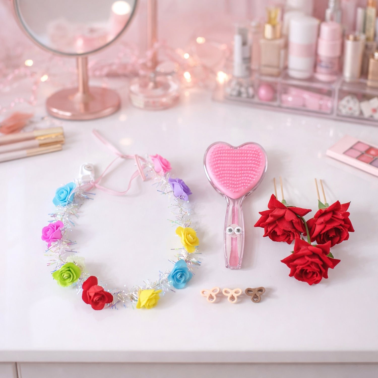 Beauty & Hair Styling Combo Set – Floral Accessories & Detangling Brush - Image 4