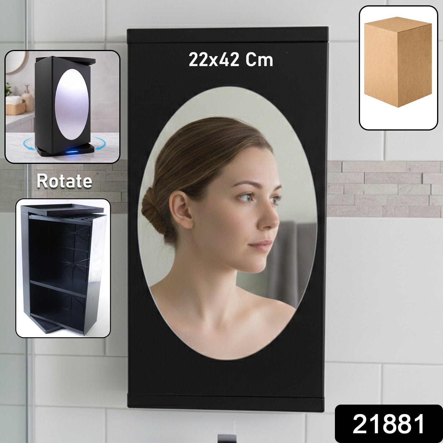 Rotating Storage Cabinet with Mirror – Space-Saving Wall Organizer - Image 2