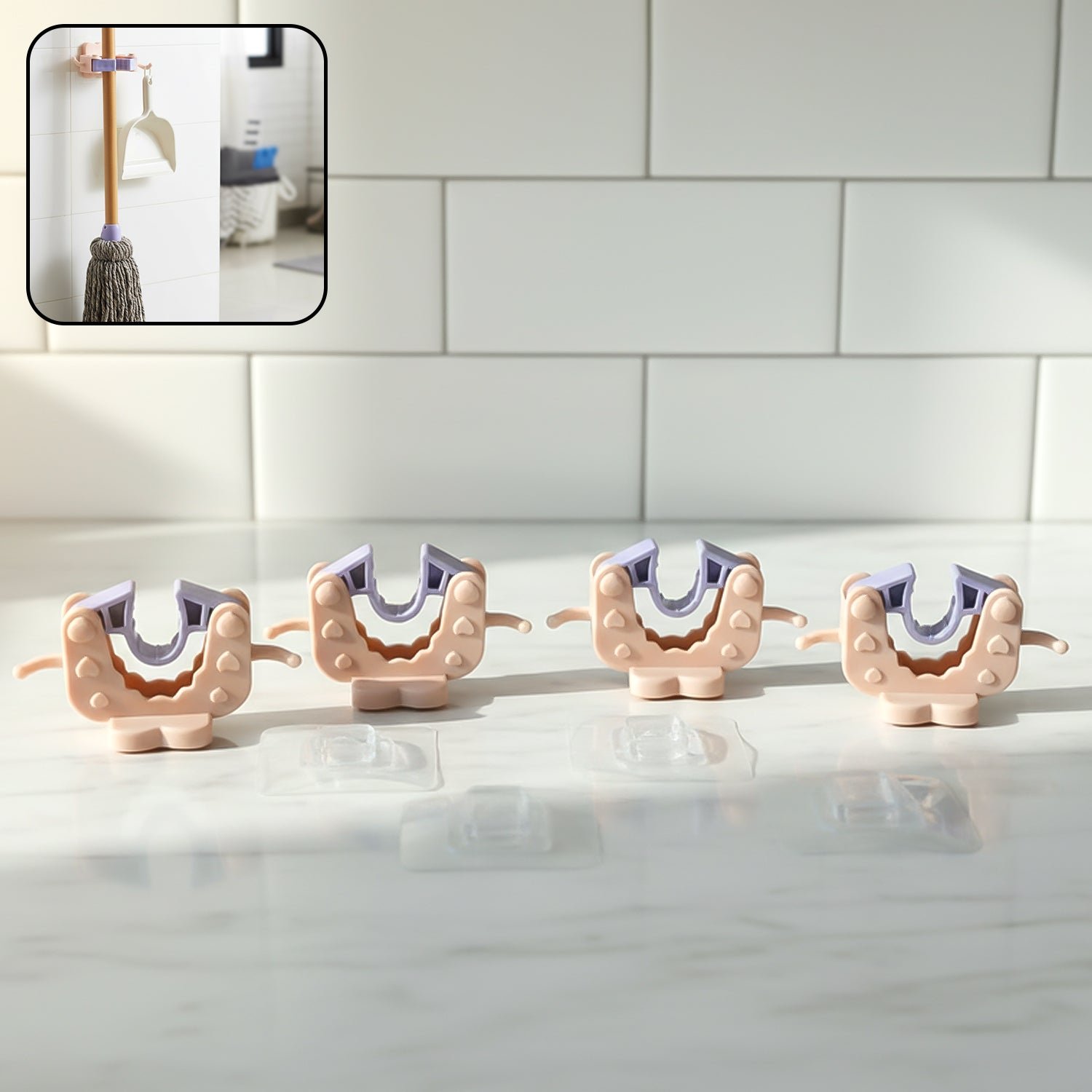Broom & Mop Holder Clips – Strong Adhesive 4-Pc Wall Storage Set - Image 3
