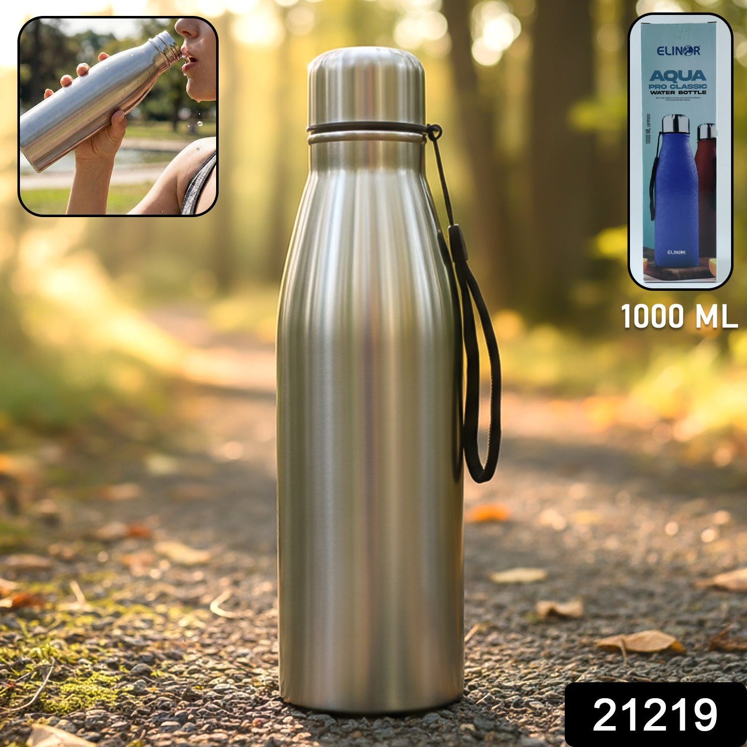 Stainless Steel Water Bottle 1000 ML – Leakproof with Carry Strap - Image 2