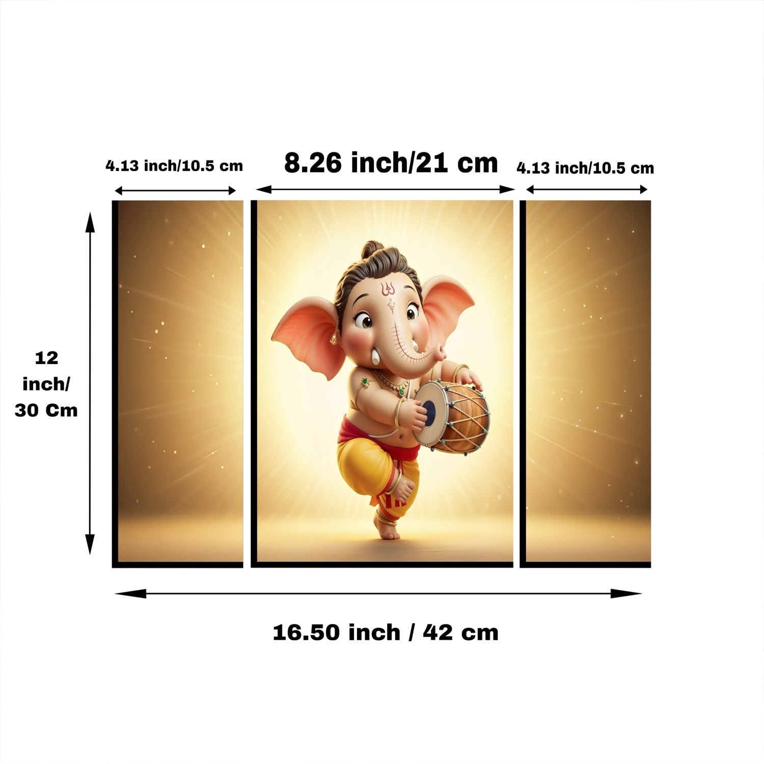 Ganesha Religious Wall Art – Vibrant 3 Panel MDF Frame - Image 6