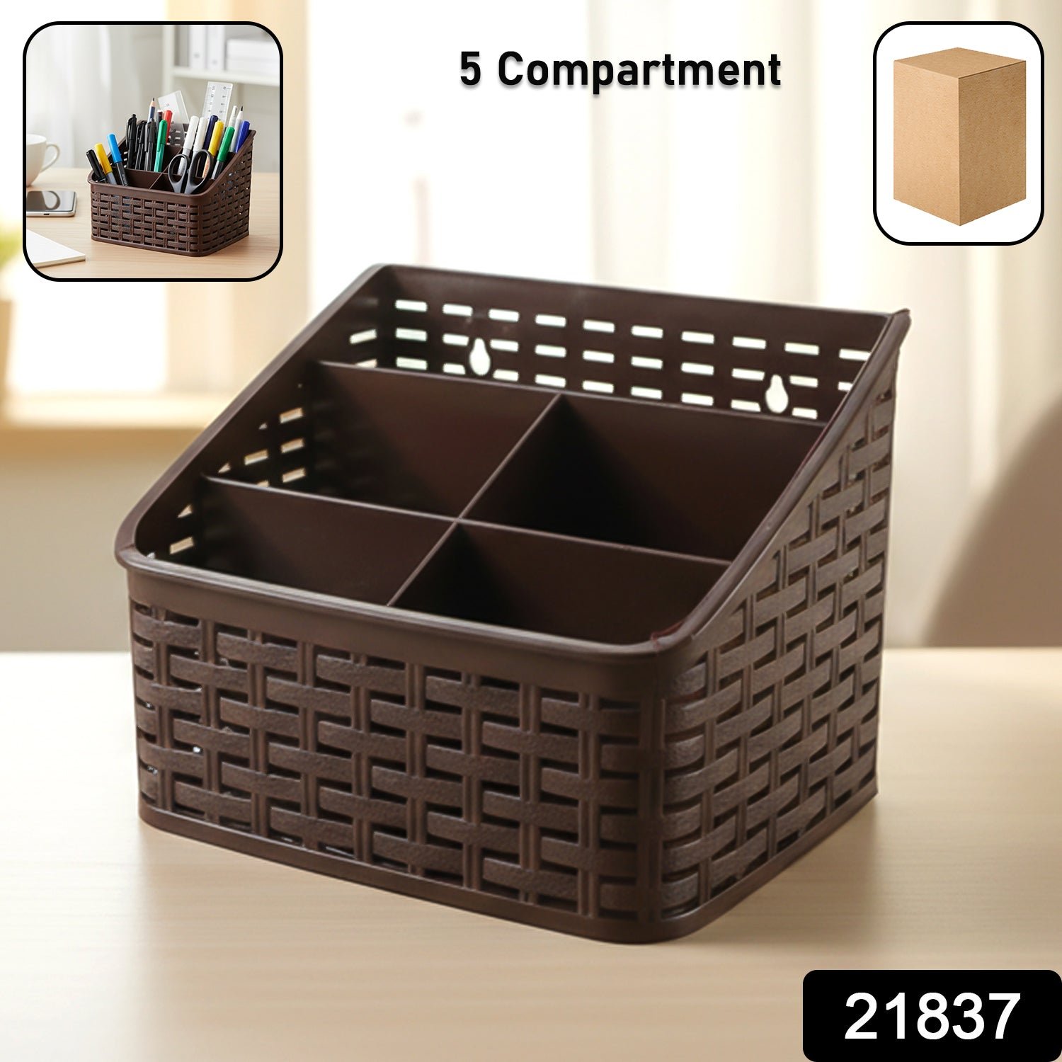 Desk Organizer Basket – 5 Compartment Multipurpose Storage - Image 2