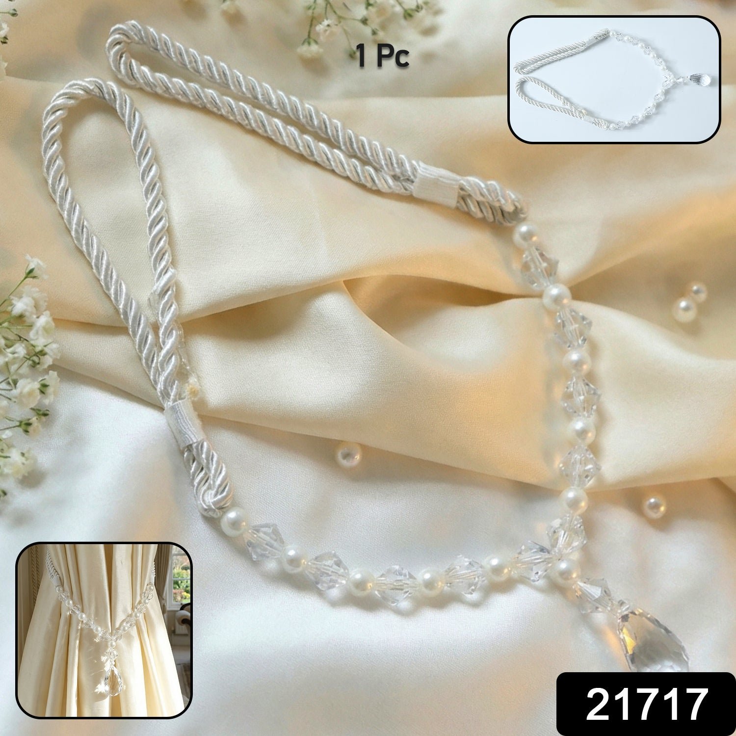 Crystal Pearl Beaded Curtain Tieback – Elegant Twisted Rope Design - Image 2