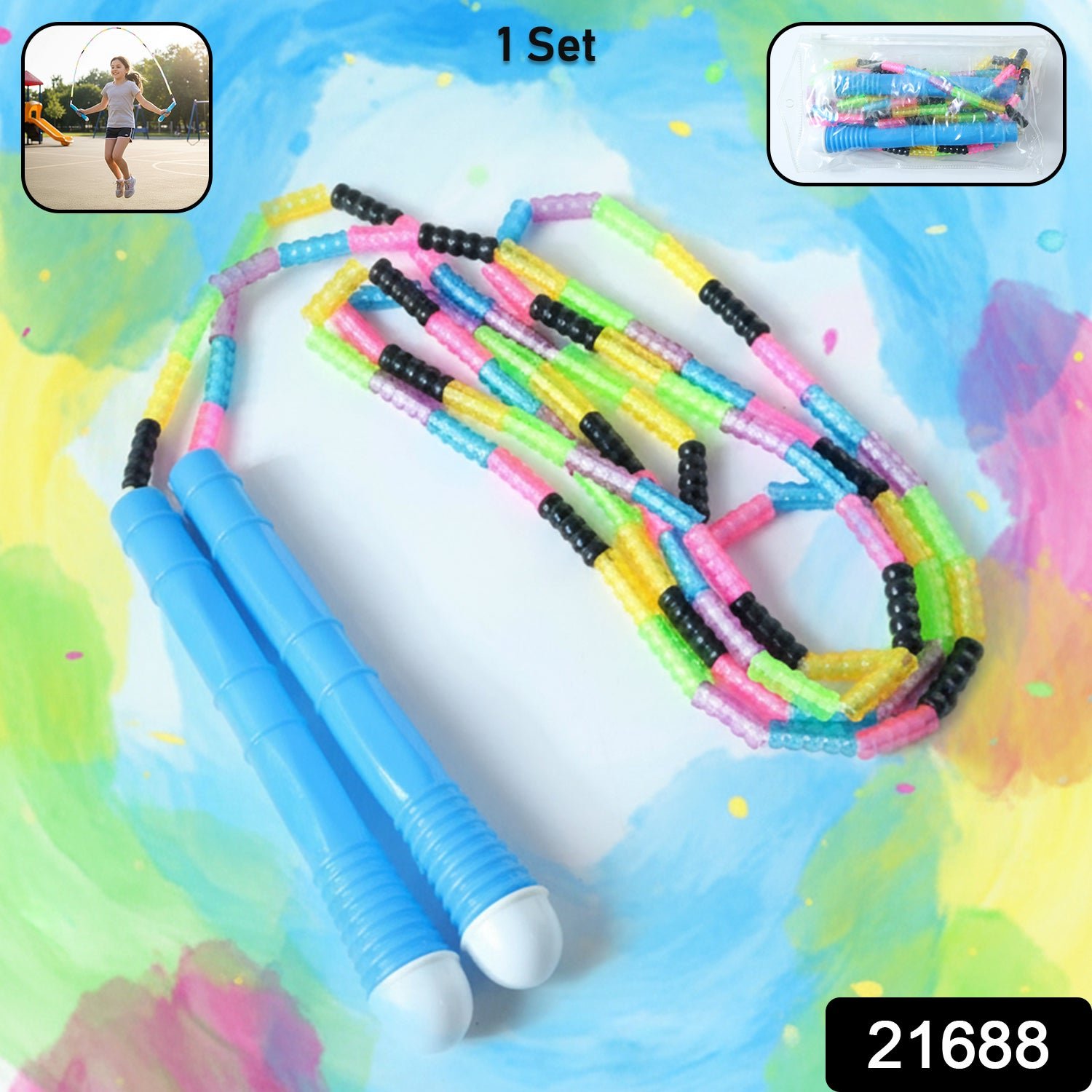 Beaded Skipping Rope – Colorful Kids Jump Rope with Grip Handles - Image 2