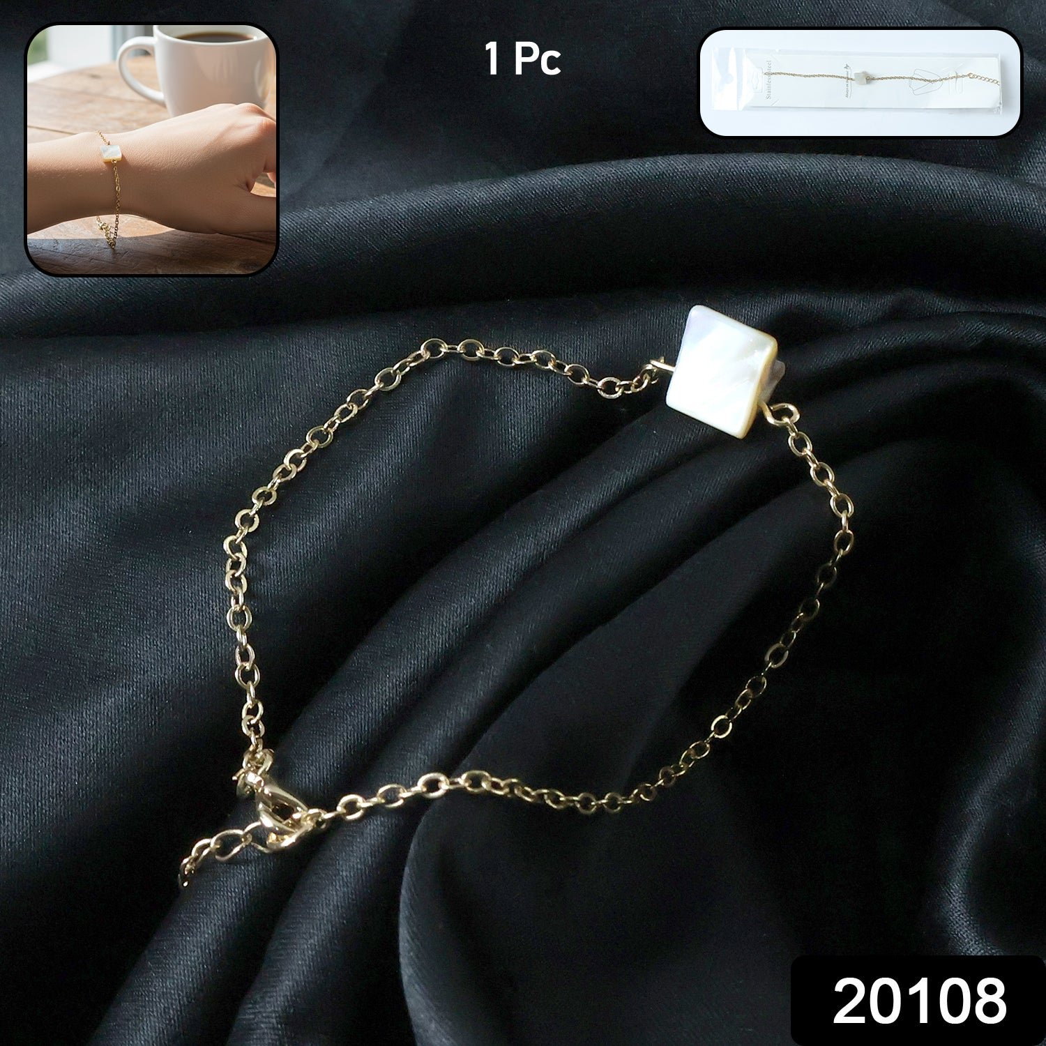 Adjustable Chain Bracelet with Square Stone Charm – Elegant Style - Image 3