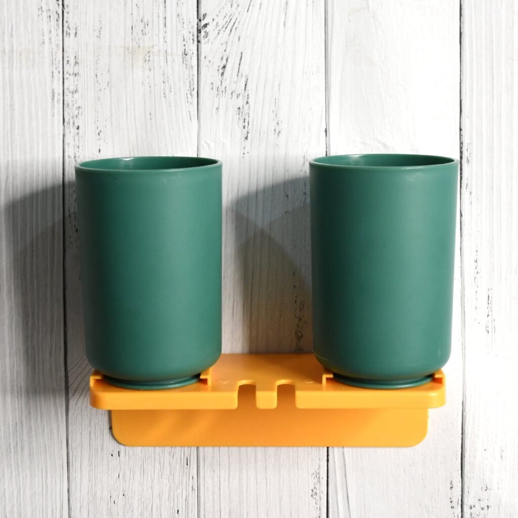 Wall Mount Toothbrush Holder - 2 Cups, Self-Adhesive | BrushedUp