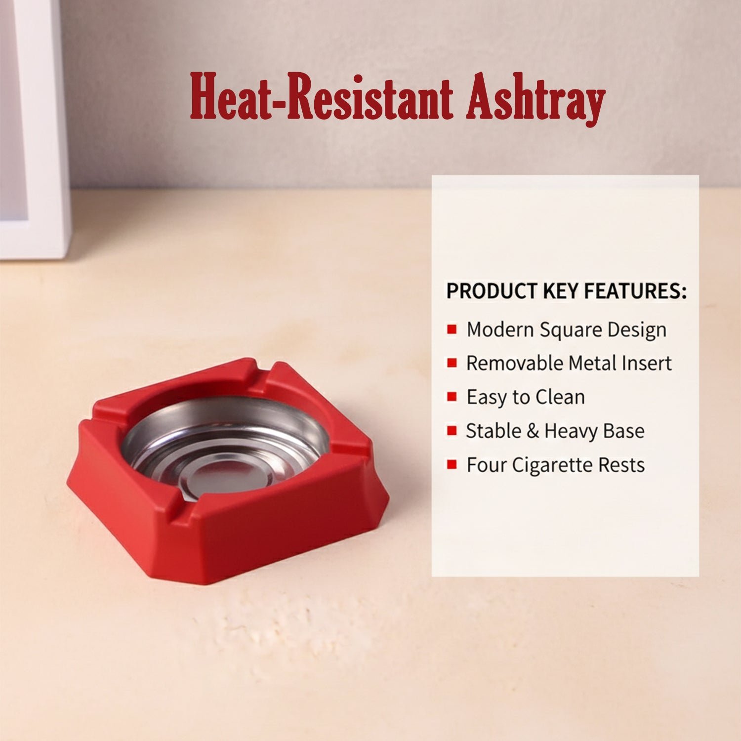 Heat-Resistant Ashtray – Stainless Steel Inner Bowl for Easy Cleaning - Image 4