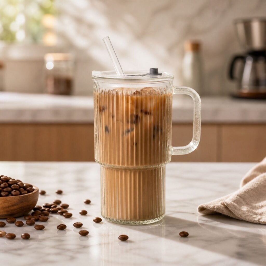 Glass Tumbler with Lid – Large 700ml Capacity with Handle for Cold Beverages