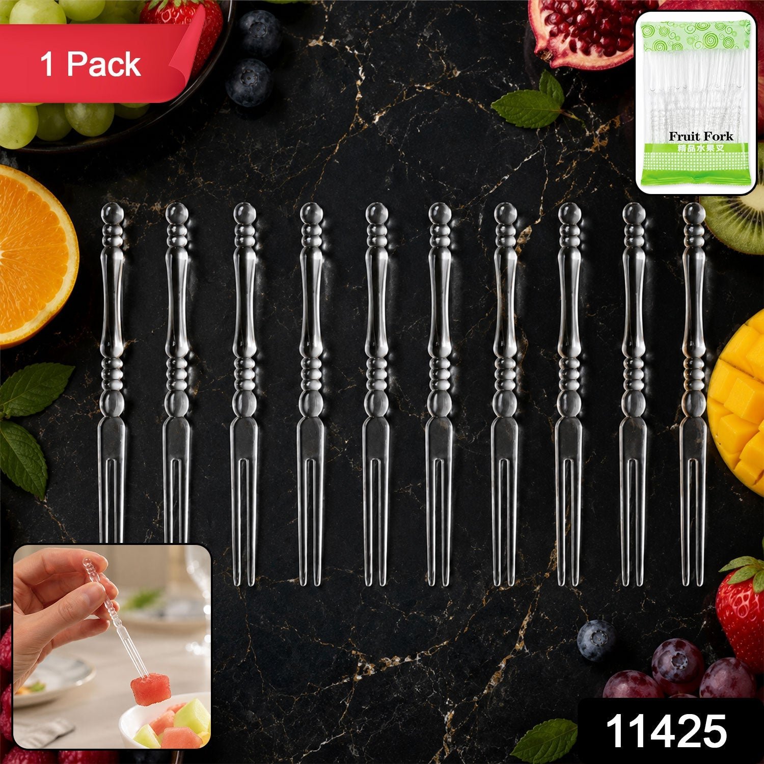 Mini Disposable Plastic Fruit Fork – Elegant Beaded Handle Design - Image 2