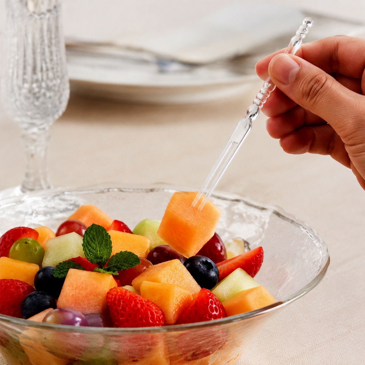 Mini Disposable Plastic Fruit Fork – Elegant Beaded Handle Design - Image 4