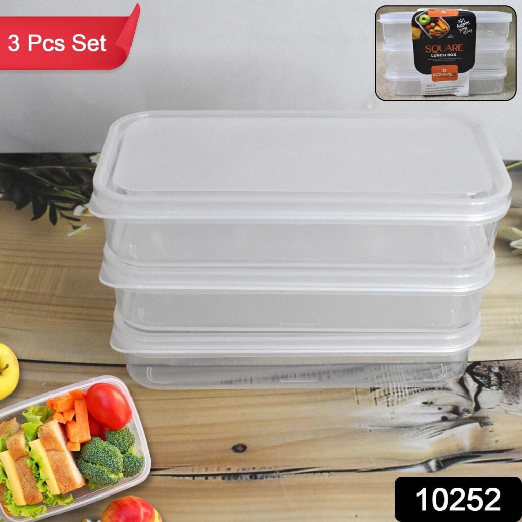 Plastic Lunch Box Set - 3-Piece Square Storage | Konvex
