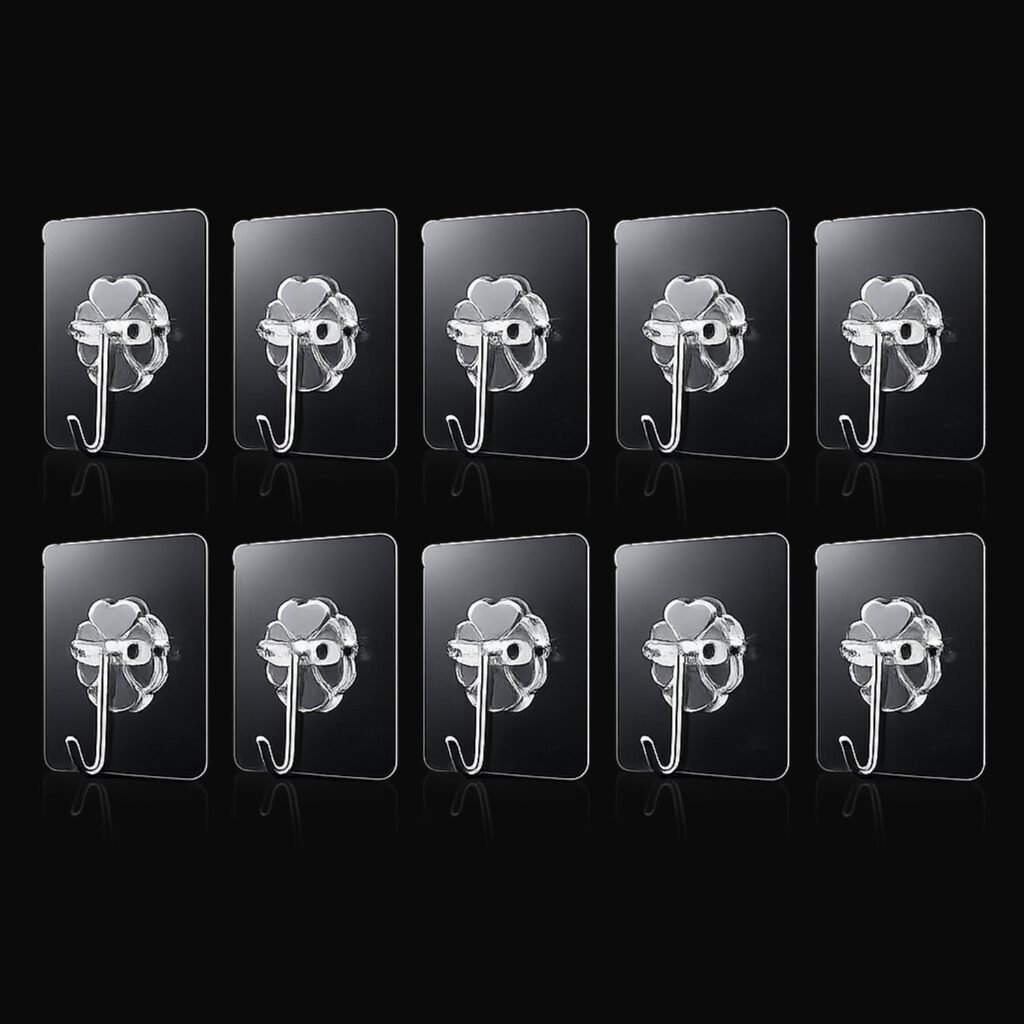 Strong Transparent Adhesive Wall Hooks – 10 Pc Set for Home & Kitchen