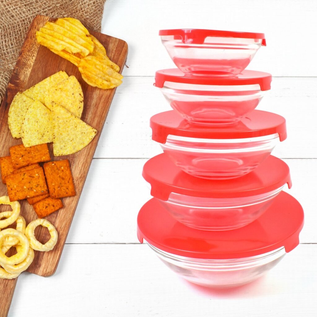 Glass Bowl Set - 5 Pcs Mixing & Storage with Lids | Organivo