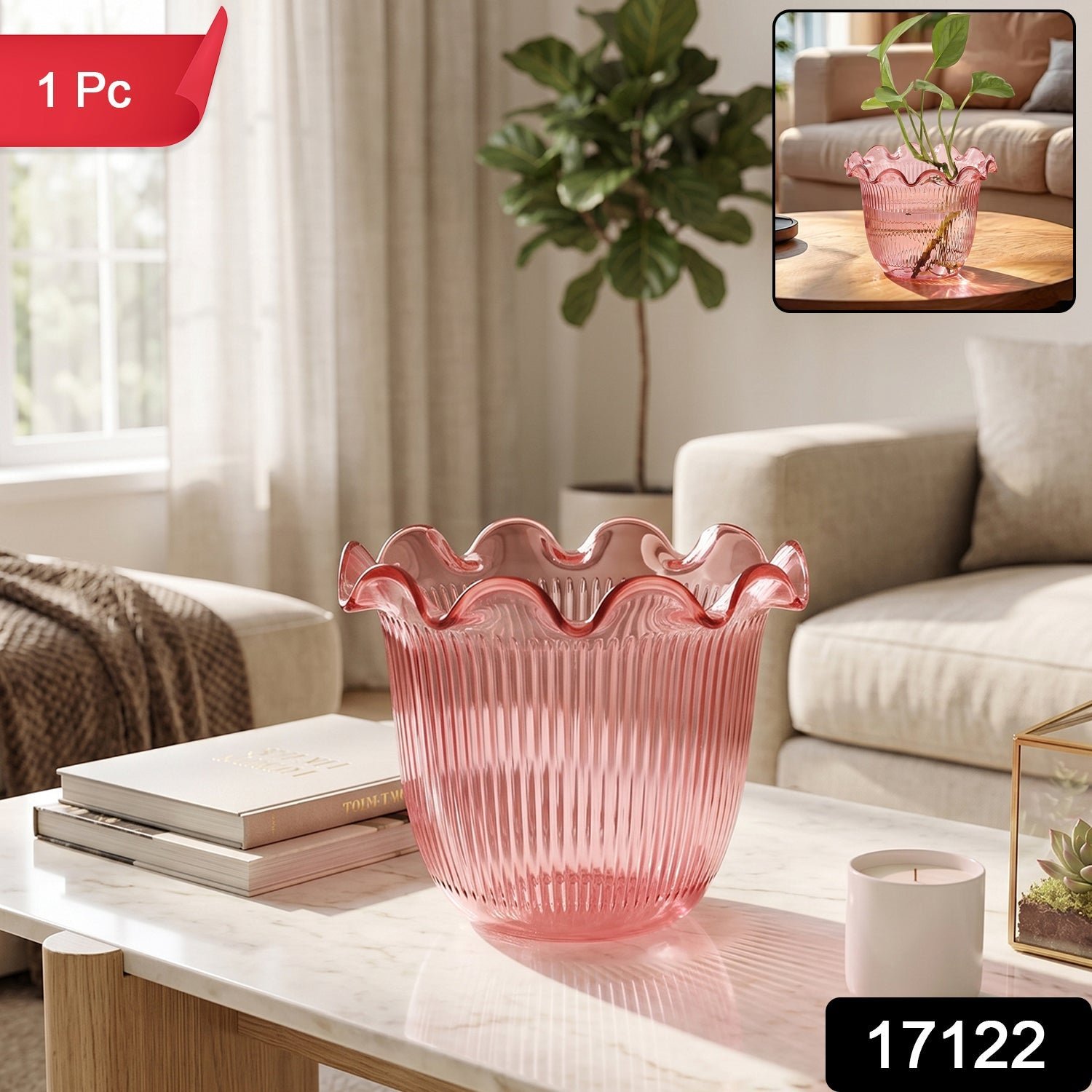 Decorative Ruffled Flower Pot Planter Vase – Versatile Home Decor - Image 2