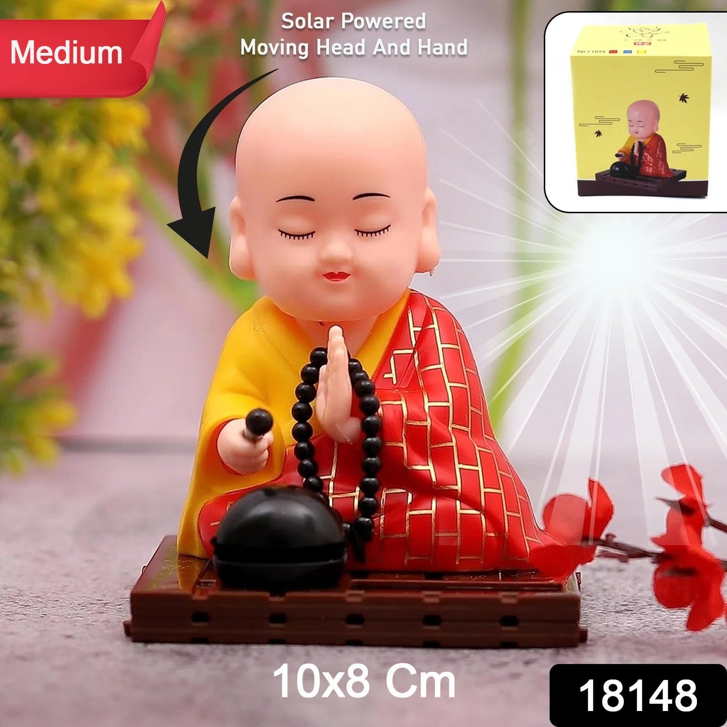Solar Buddha Statue - Moving Head & Hand Decor | XcelCraft - Image 2