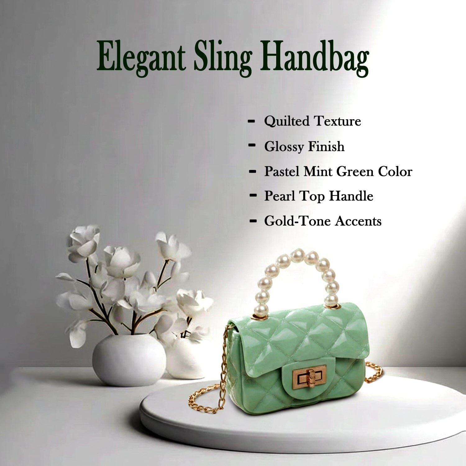 Quilted Mini Handbag – Elegant Pearl Handle & Chain Strap - Image 4