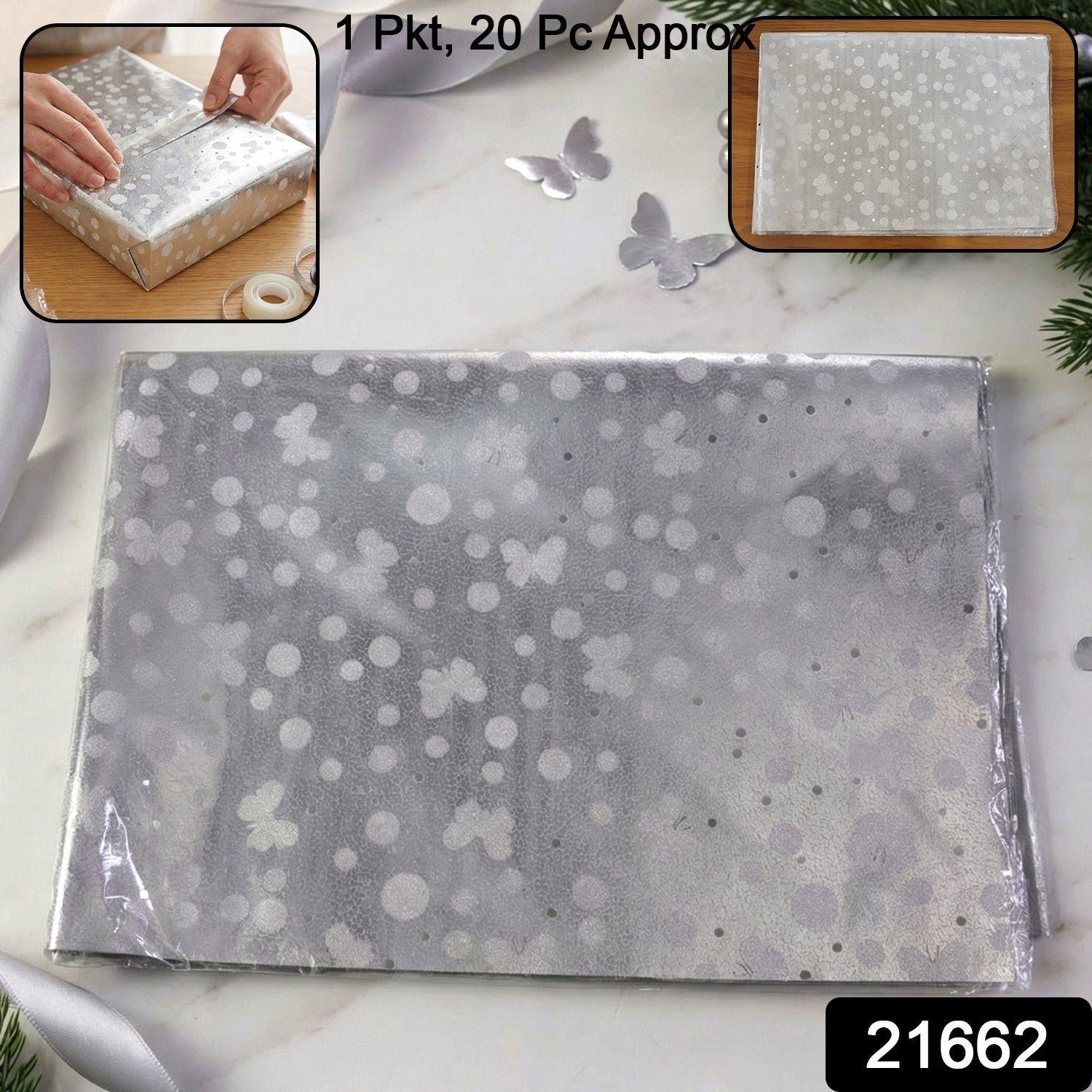 Silver Decorative Gift Wrapping Paper Sheets – 20 Pieces Premium Pack - Image 2