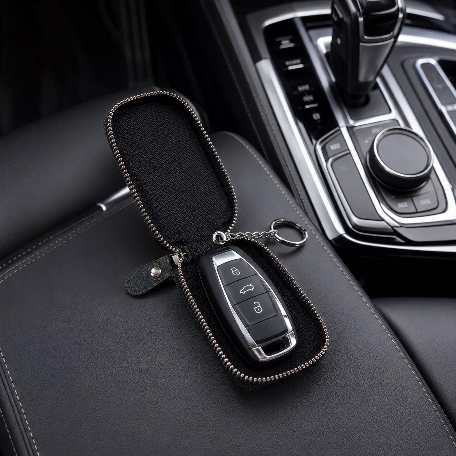 Car Key Case – Durable PU Leather with Zipper & Clip - Image 3