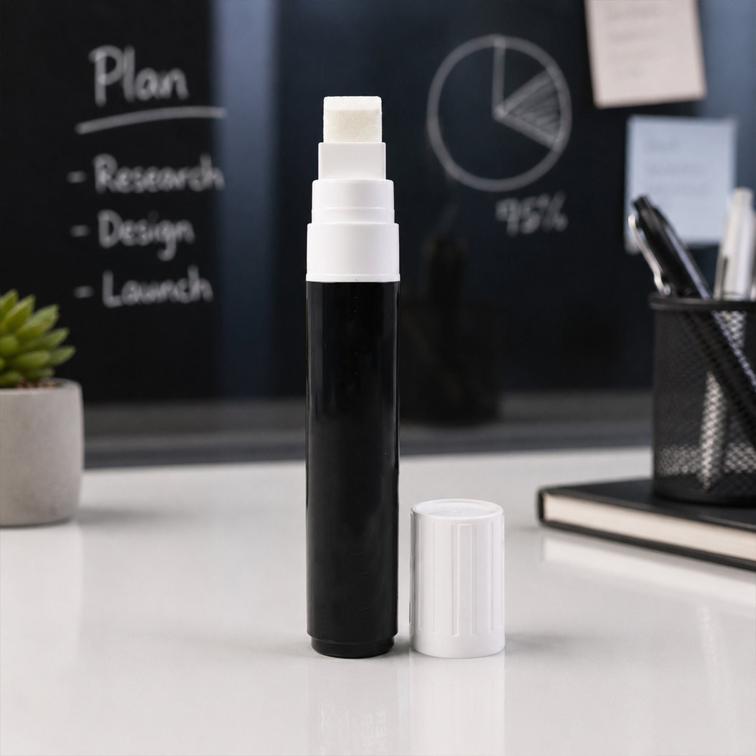 Black Chalk Marker Pen – Liquid Erasable for Chalkboard & Glass - Image 4
