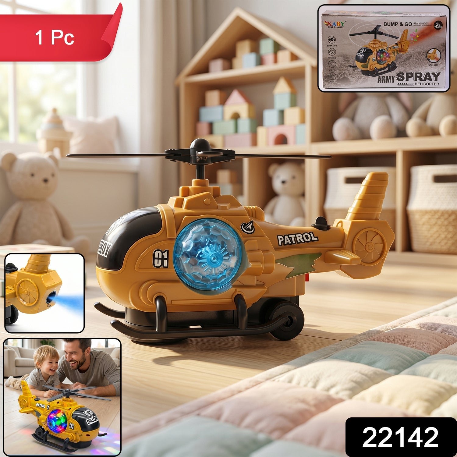 Military Spray Helicopter Toy – Lights, Music & Mist for Kids - Image 2