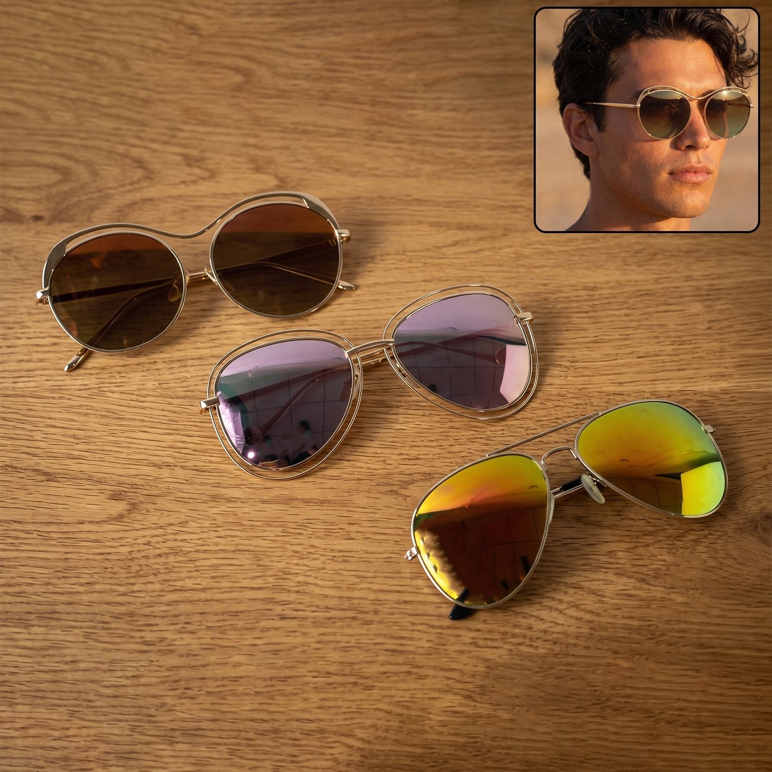 Fashion Sunglasses – Trendy Metal Frame with Mirrored Lenses - Image 3