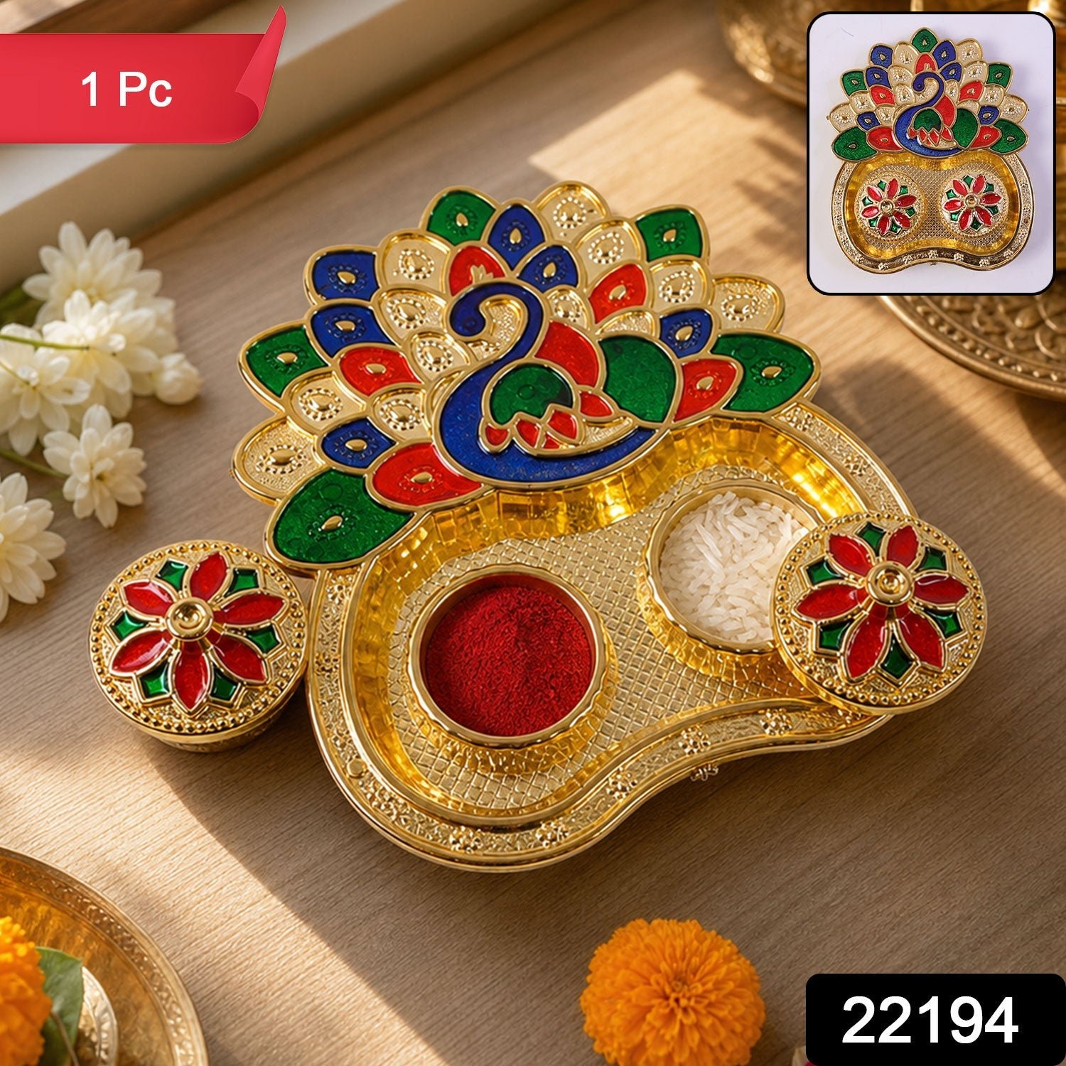 Peacock Shaped Kankavati – Traditional Puja Storage Box - Image 2