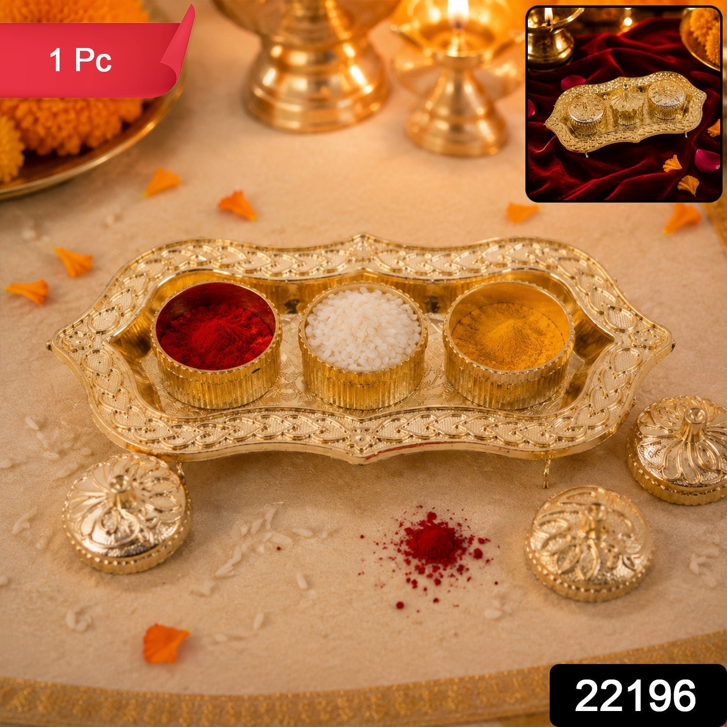 Kankavati – Elegant 3-Compartment Puja Holder for Sacred Rituals - Image 2
