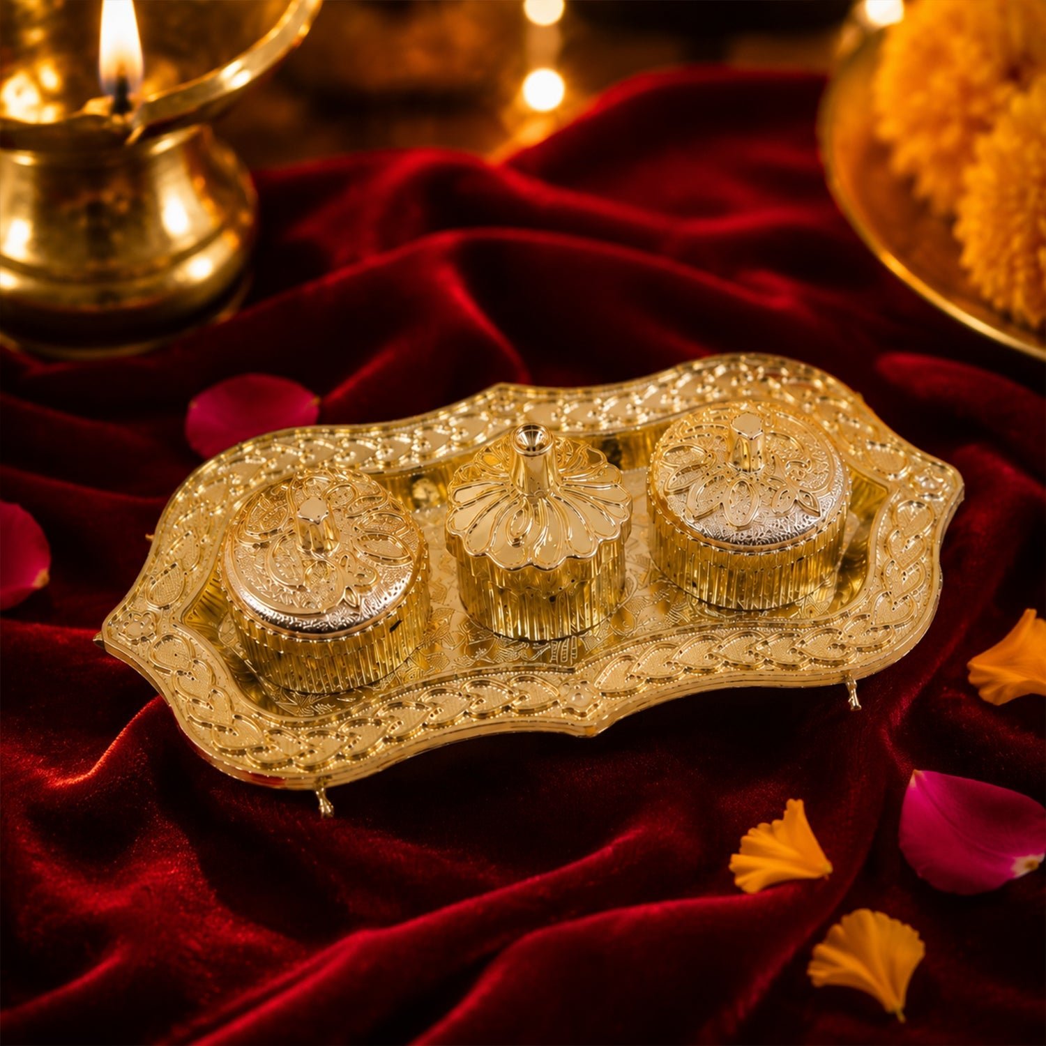 Kankavati – Elegant 3-Compartment Puja Holder for Sacred Rituals - Image 3