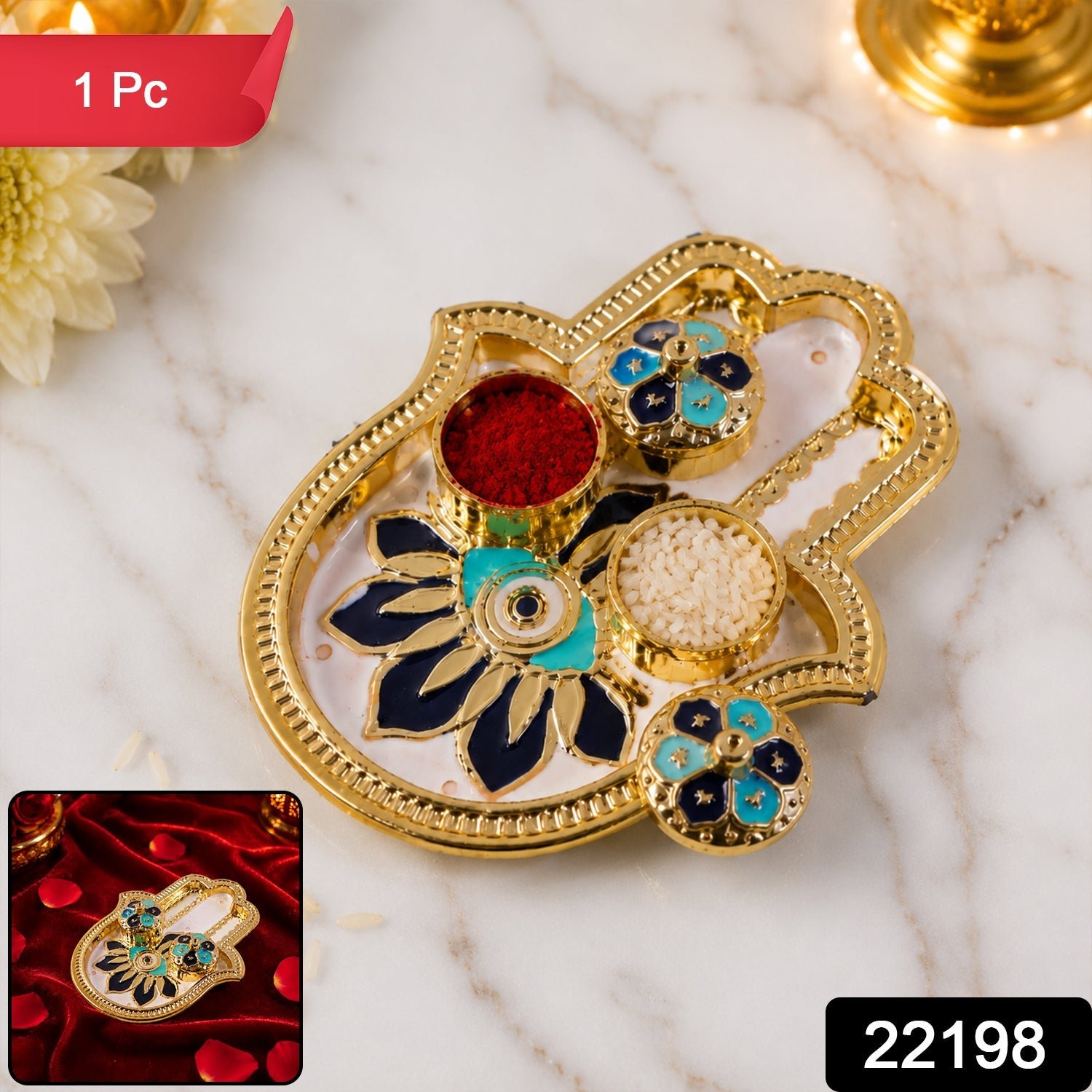 Hand Shaped Kankavati – Elegant Puja Storage with Enamel Work - Image 2