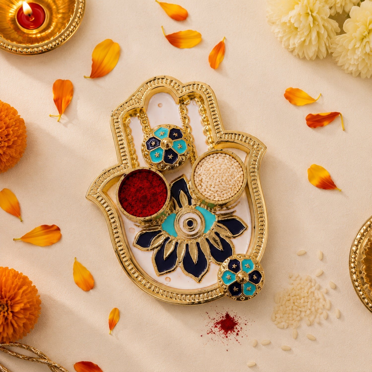 Hand Shaped Kankavati – Elegant Puja Storage with Enamel Work - Image 3