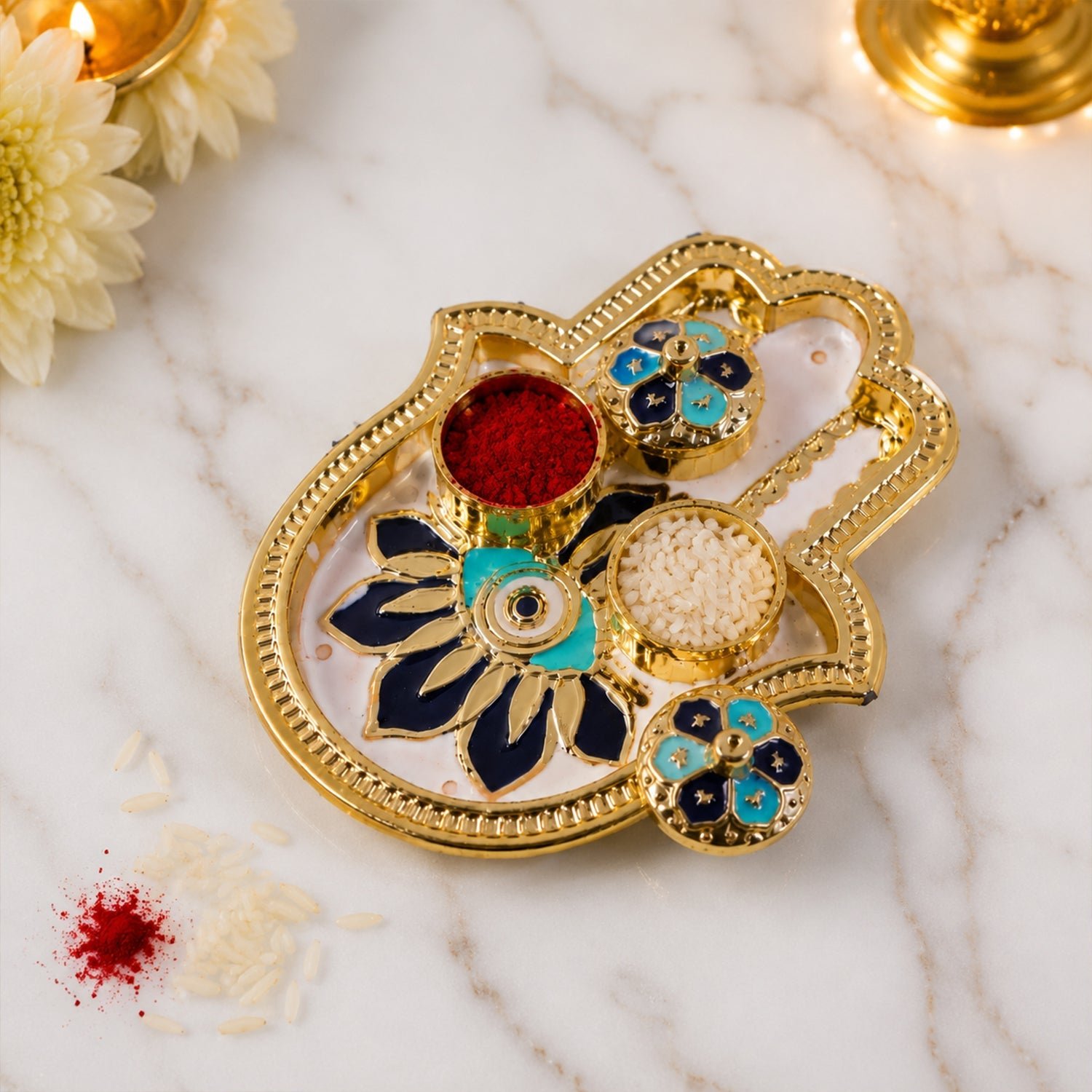 Hand Shaped Kankavati – Elegant Puja Storage with Enamel Work - Image 4