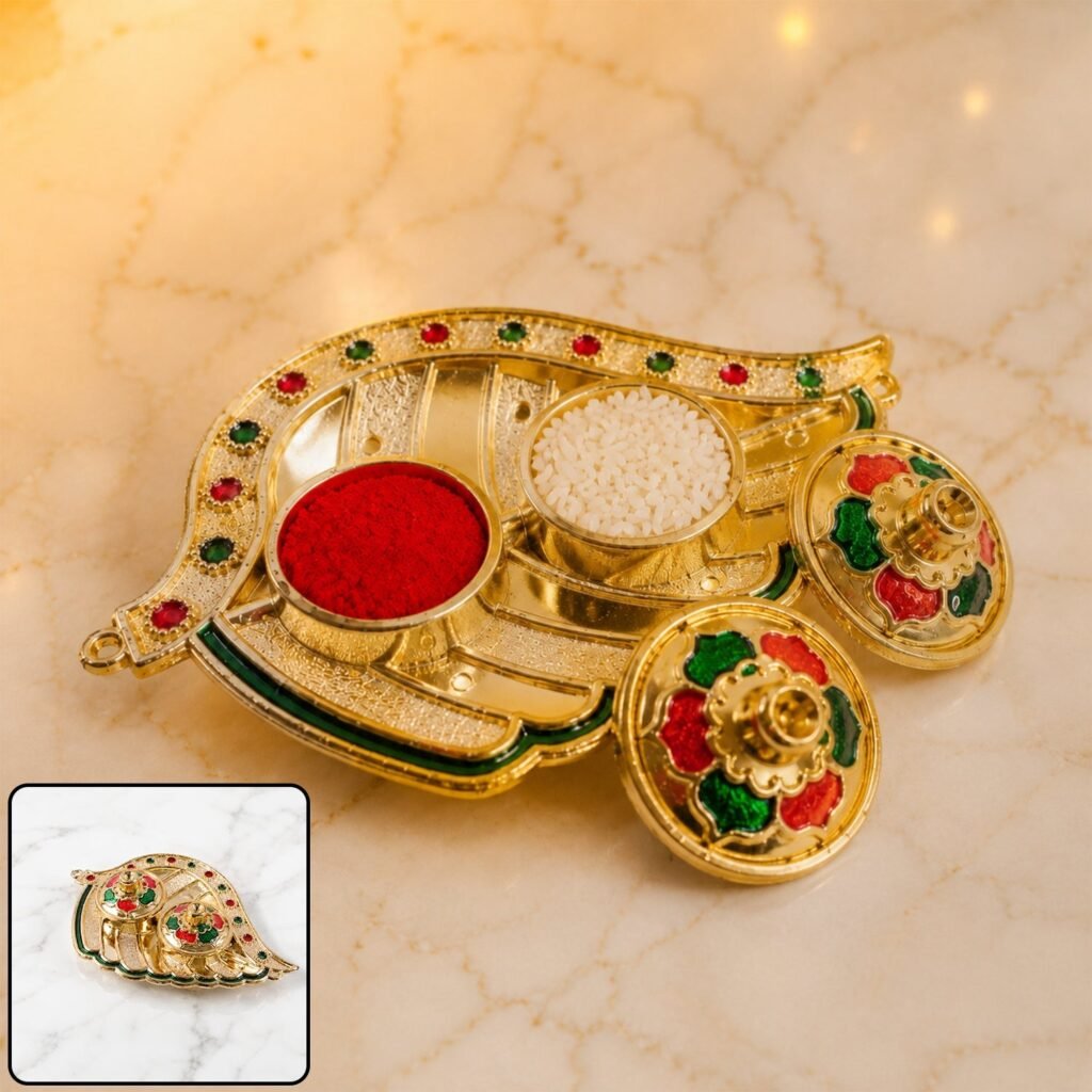 Kumkum Holder – Elegant Mango Shape with Twin Compartments for Puja