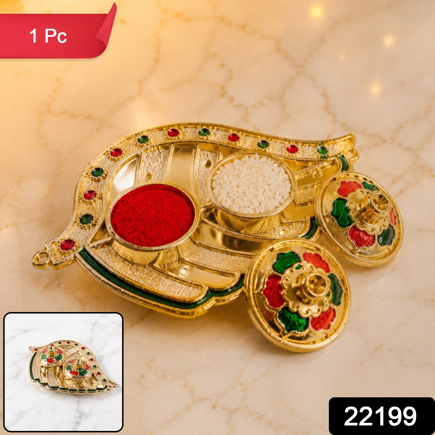 Kumkum Holder – Elegant Mango Shape with Twin Compartments for Puja - Image 2