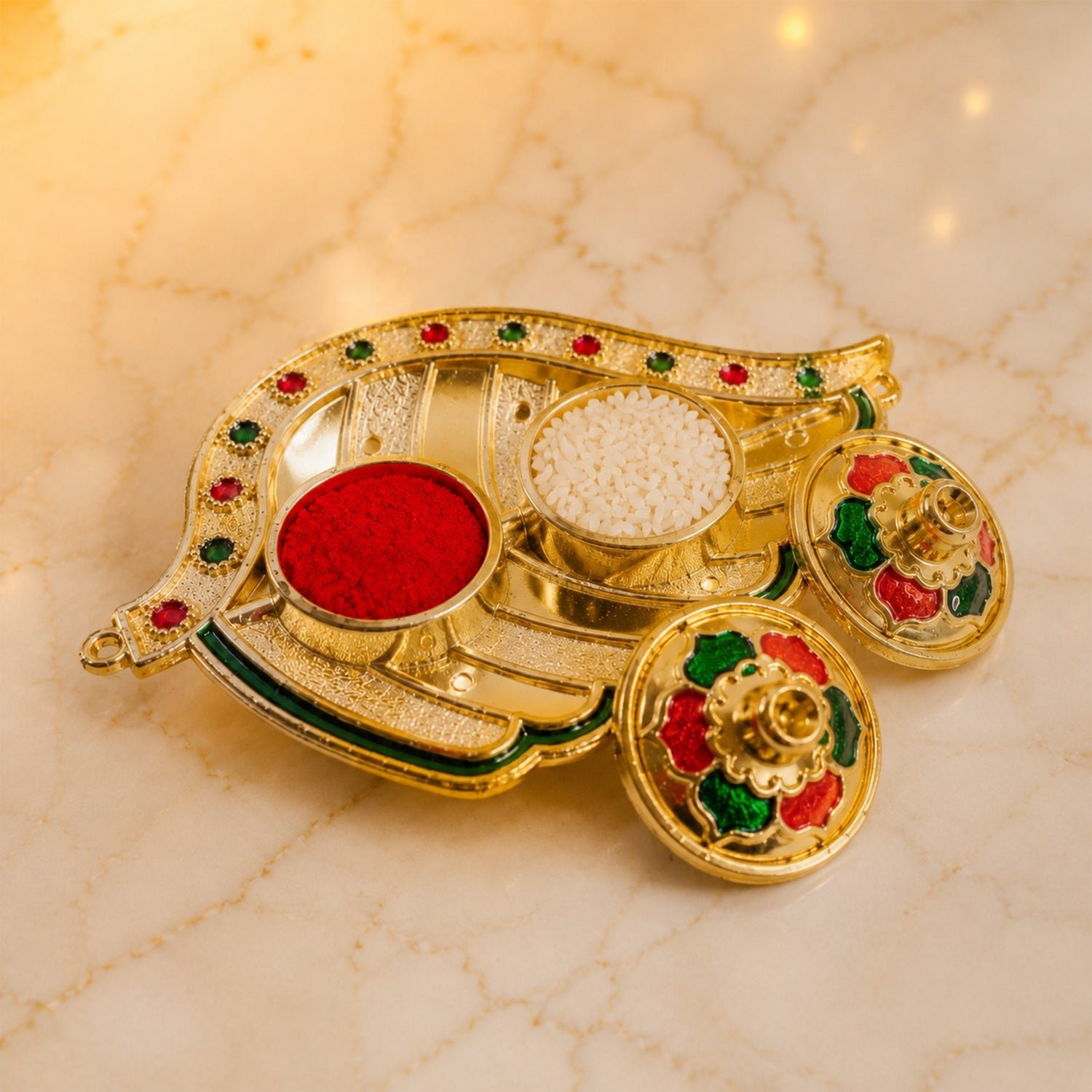 Kumkum Holder – Elegant Mango Shape with Twin Compartments for Puja - Image 3